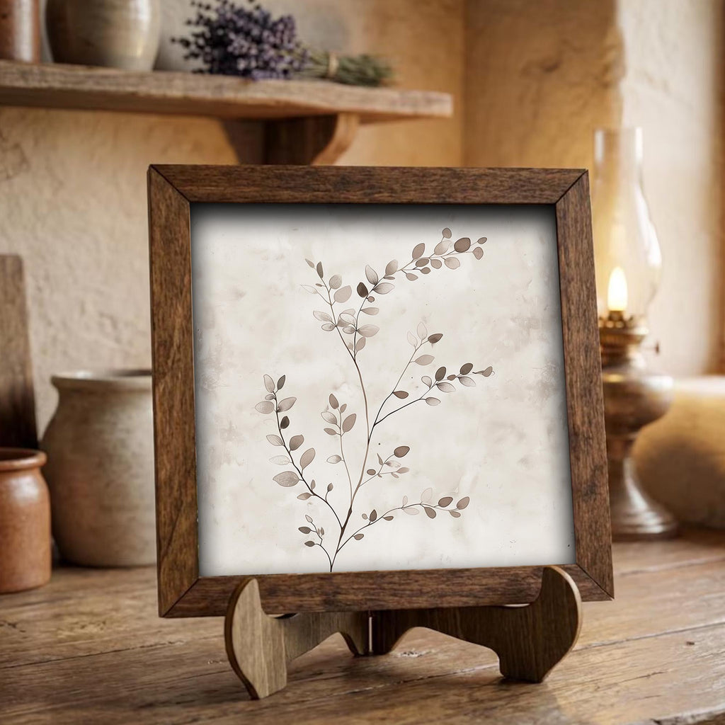 Minimalist Botanical Branch Framed Wood Art | Neutral Farmhouse Wall Decor | Rustic Shelf Decor | Nature Inspired Gift - TheGrumpyRooster