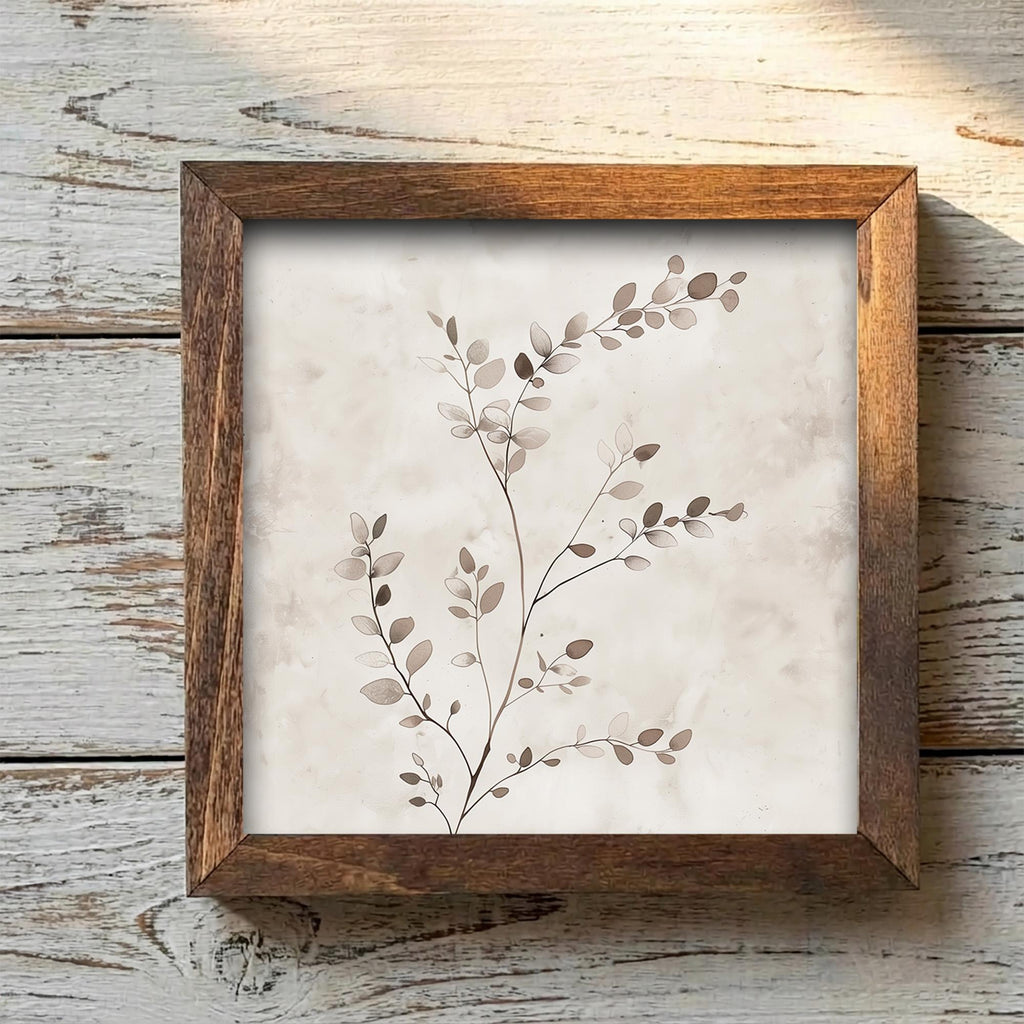 Minimalist Botanical Branch Framed Wood Art | Neutral Farmhouse Wall Decor | Rustic Shelf Decor | Nature Inspired Gift - TheGrumpyRooster