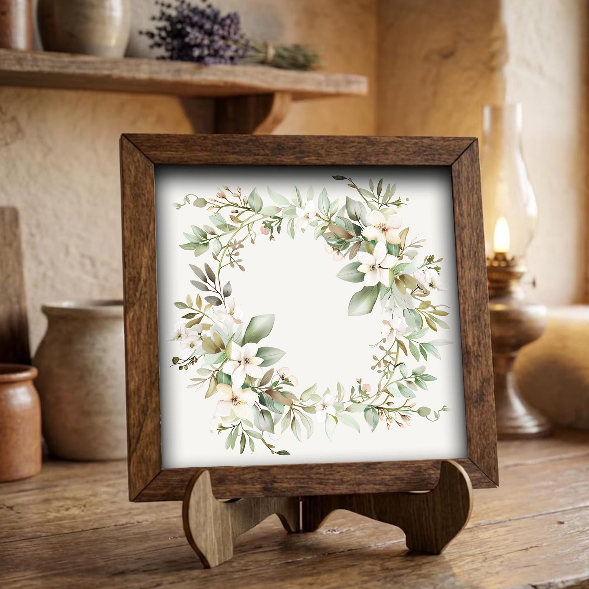 Floral Wreath Framed Wood Art | Farmhouse Botanical Wall Decor | Rustic Spring Decor | Cottage Style Gift - TheGrumpyRooster