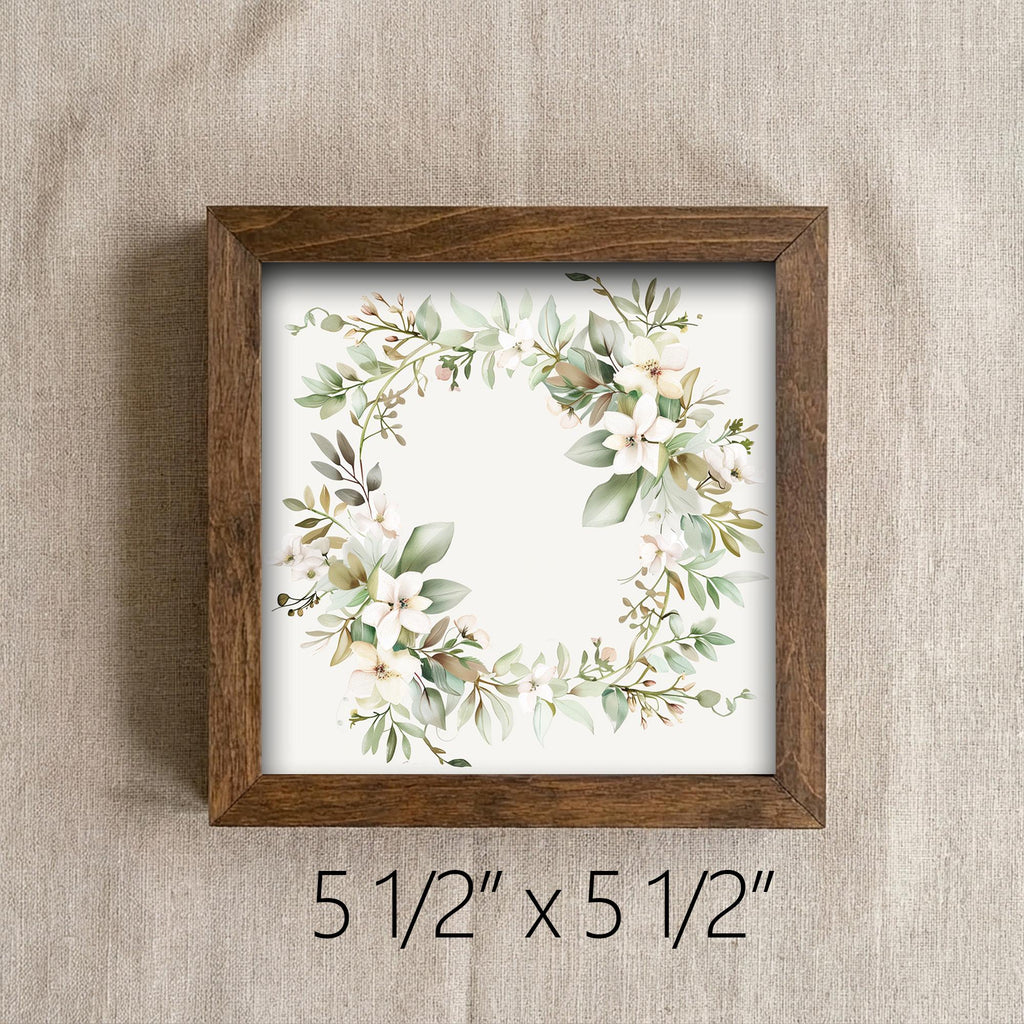 Floral Wreath Framed Wood Art | Farmhouse Botanical Wall Decor | Rustic Spring Decor | Cottage Style Gift - TheGrumpyRooster