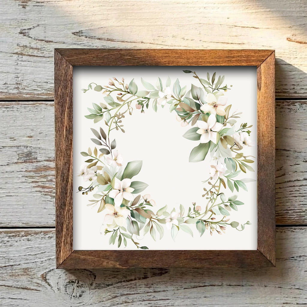 Floral Wreath Framed Wood Art | Farmhouse Botanical Wall Decor | Rustic Spring Decor | Cottage Style Gift - TheGrumpyRooster