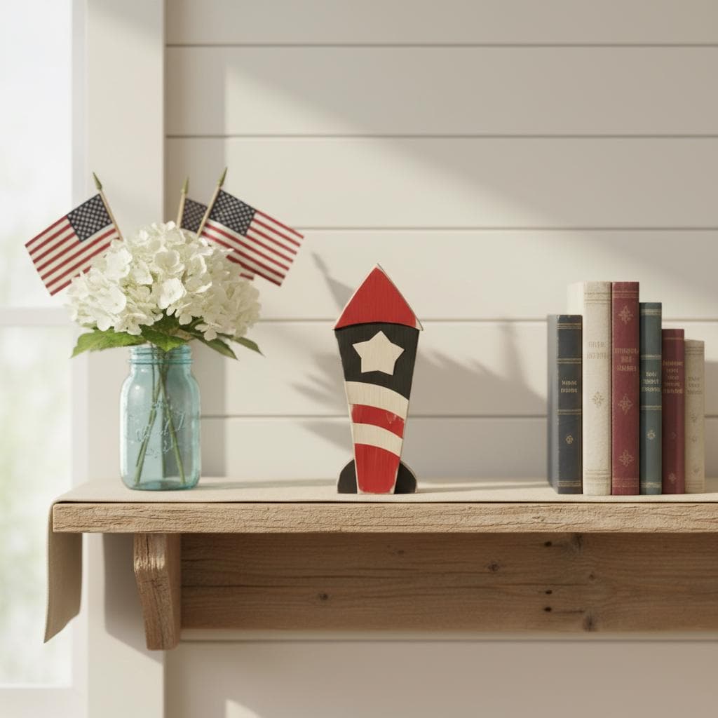 Rustic Patriotic Rocket & Star Shelf Sitters – 4th of July - Independence Day Tiered Tray Decor - TheGrumpyRooster