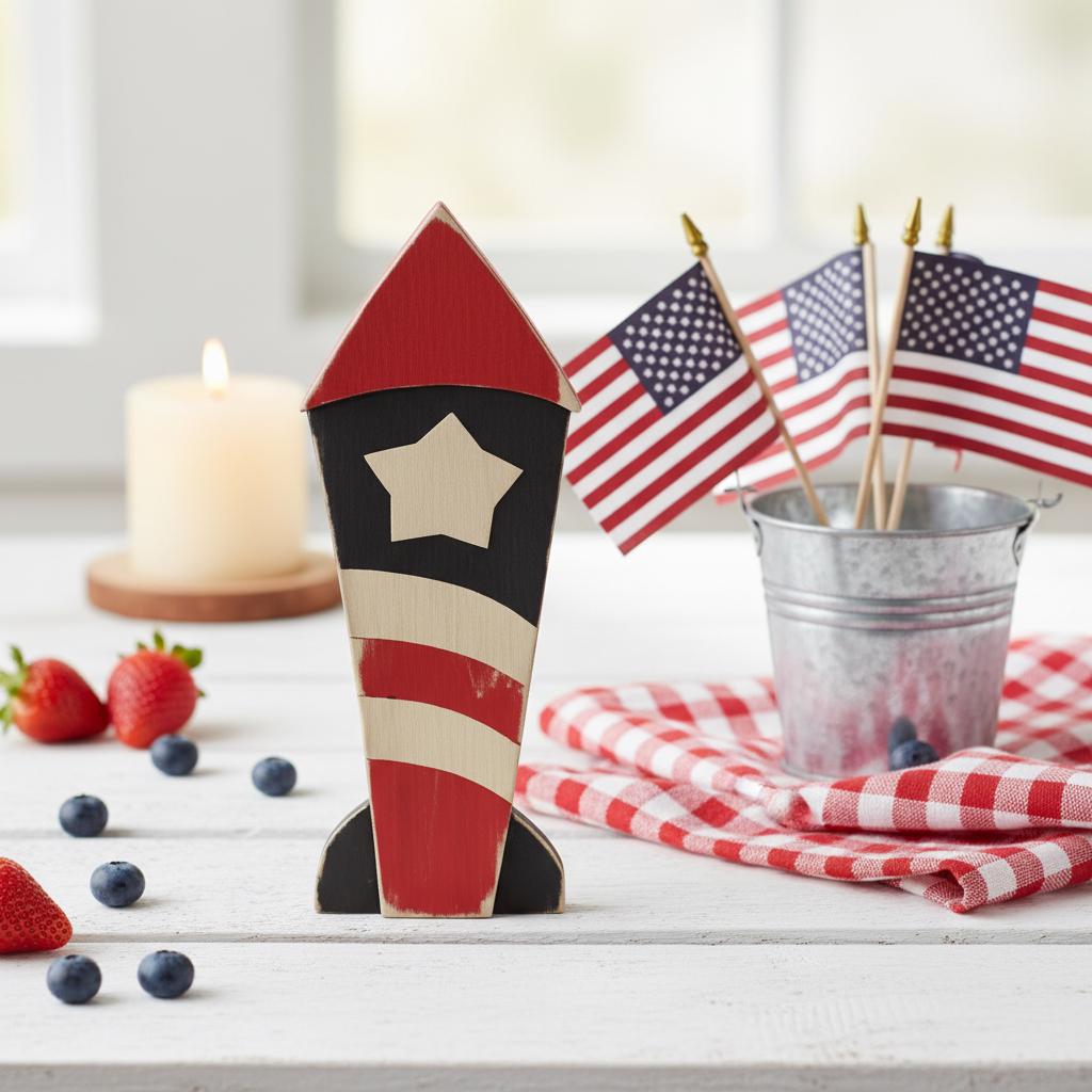 Rustic Patriotic Rocket & Star Shelf Sitters – 4th of July - Independence Day Tiered Tray Decor - TheGrumpyRooster