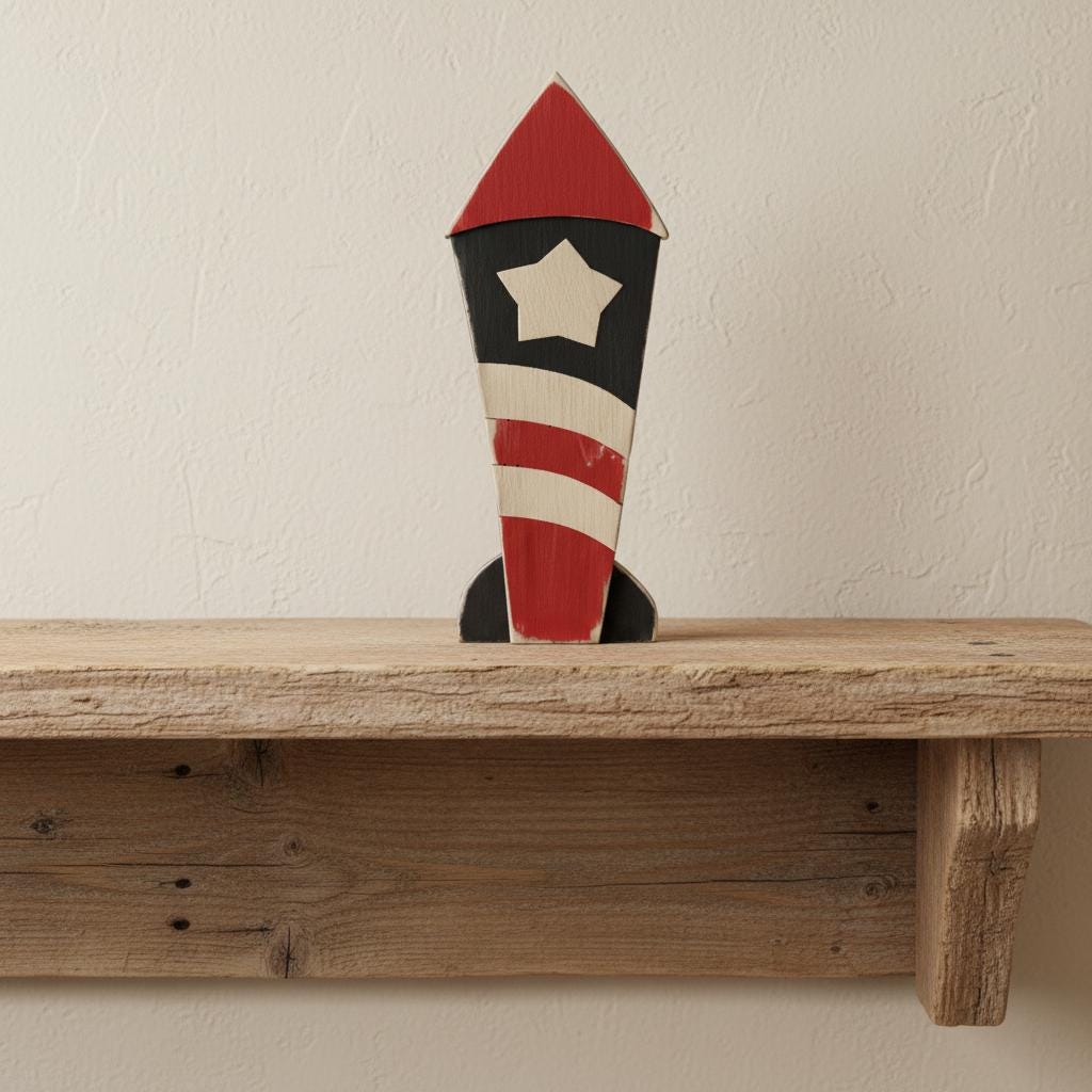 Rustic Patriotic Rocket & Star Shelf Sitters – 4th of July - Independence Day Tiered Tray Decor - TheGrumpyRooster