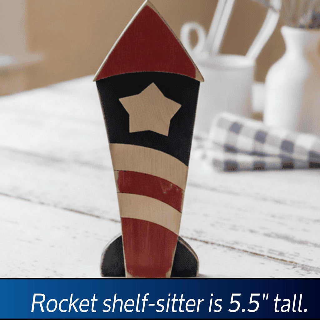 Rustic Patriotic Rocket & Star Shelf Sitters – 4th of July - Independence Day Tiered Tray Decor - TheGrumpyRooster