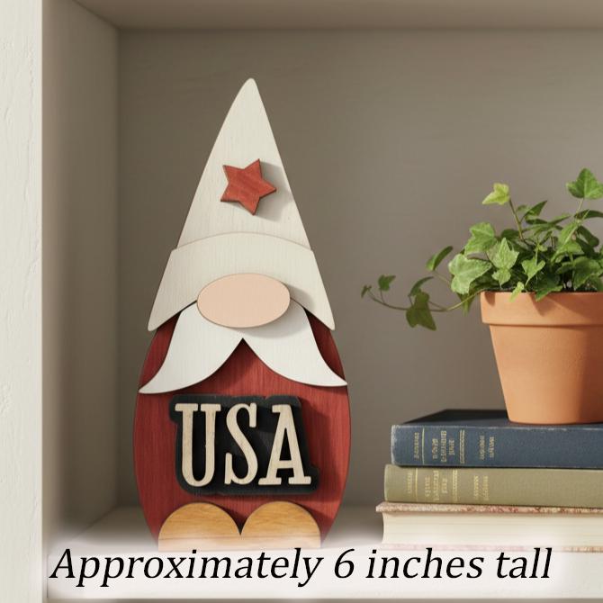 Patriotic USA Gnome Shelf Sitter | Rustic Farmhouse 4th of July Decor | Tiered Tray Americana Decor | Summer Farmhouse Gift - TheGrumpyRooster