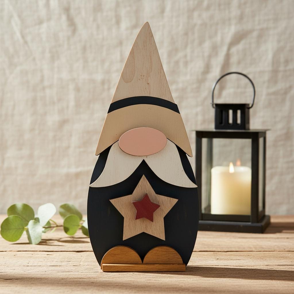 Patriotic Star Gnome Shelf Sitter | Rustic Farmhouse Americana Decor | Tiered Tray 4th of July Decor | Summer Shelf Decor Gift - TheGrumpyRooster