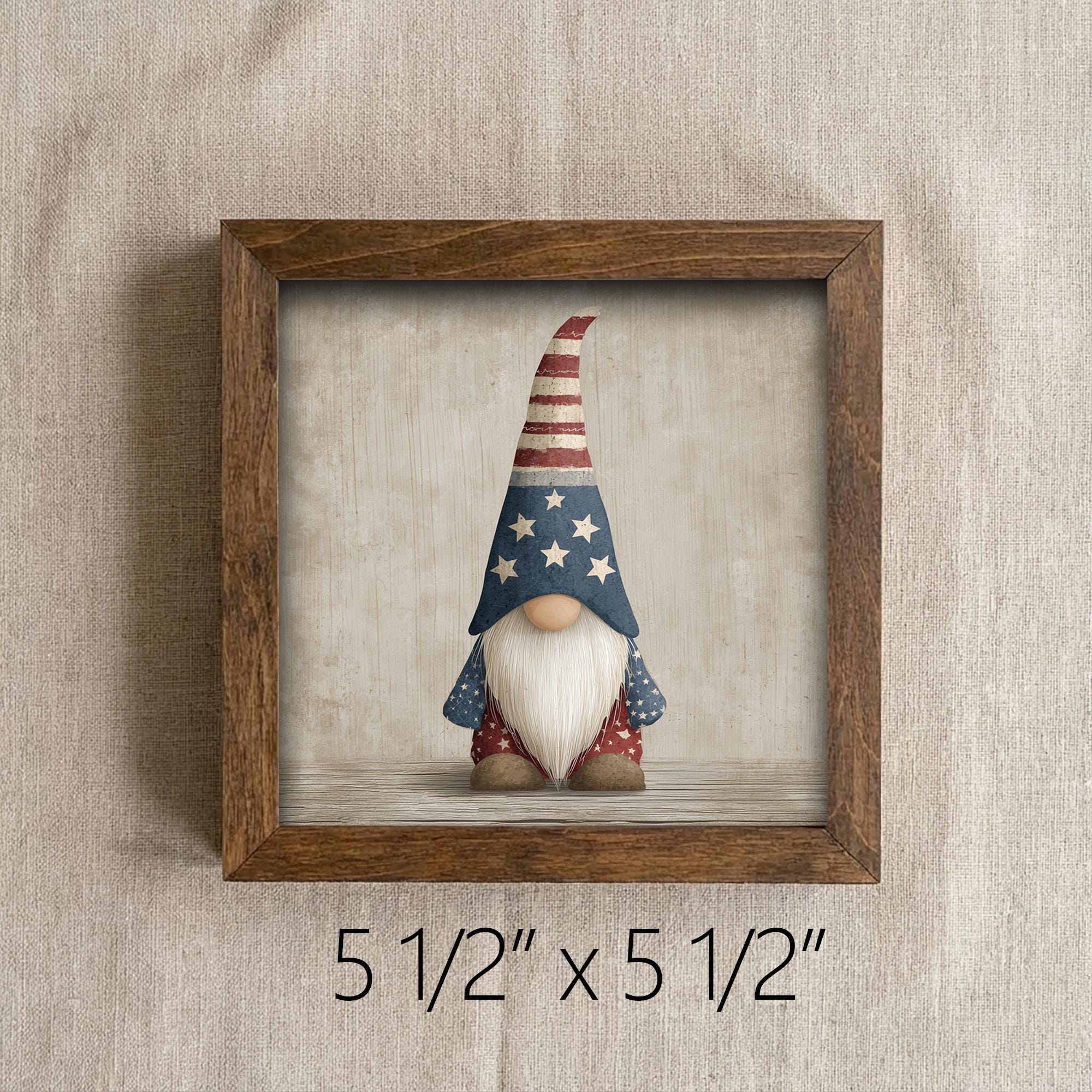 Patriotic Gnome Wood Sign | Farmhouse 4th of July Decor | Rustic Americana Shelf Sitter | Tiered Tray Gnome Gift - TheGrumpyRooster