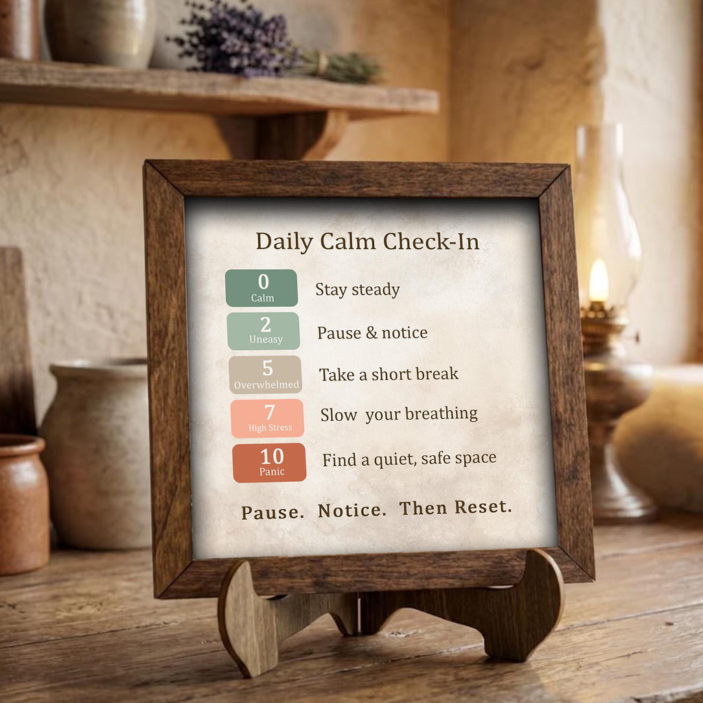 Daily Calm Check-In Framed Sign with Easel | Mental Health Decor | Anxiety Scale Sign | Mindfulness Gift | Therapy Office Decor - TheGrumpyRooster