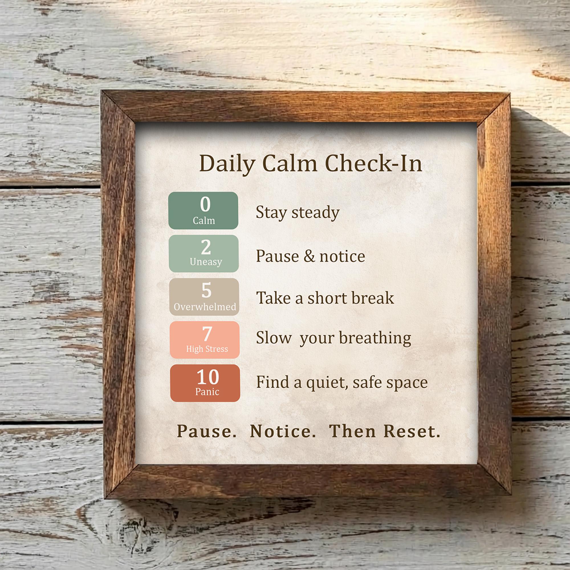 Daily Calm Check-In Framed Sign with Easel | Mental Health Decor | Anxiety Scale Sign | Mindfulness Gift | Therapy Office Decor - TheGrumpyRooster