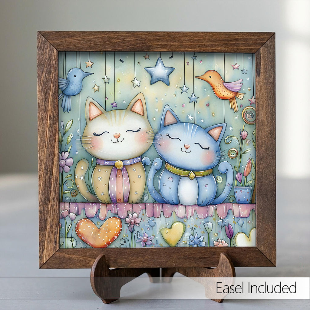 Best Friends Cats Framed Art with Easel | Whimsical Cat Decor | Cat Lover Gift | Pastel Cat Sign | Kitty Wall Art - TheGrumpyRooster