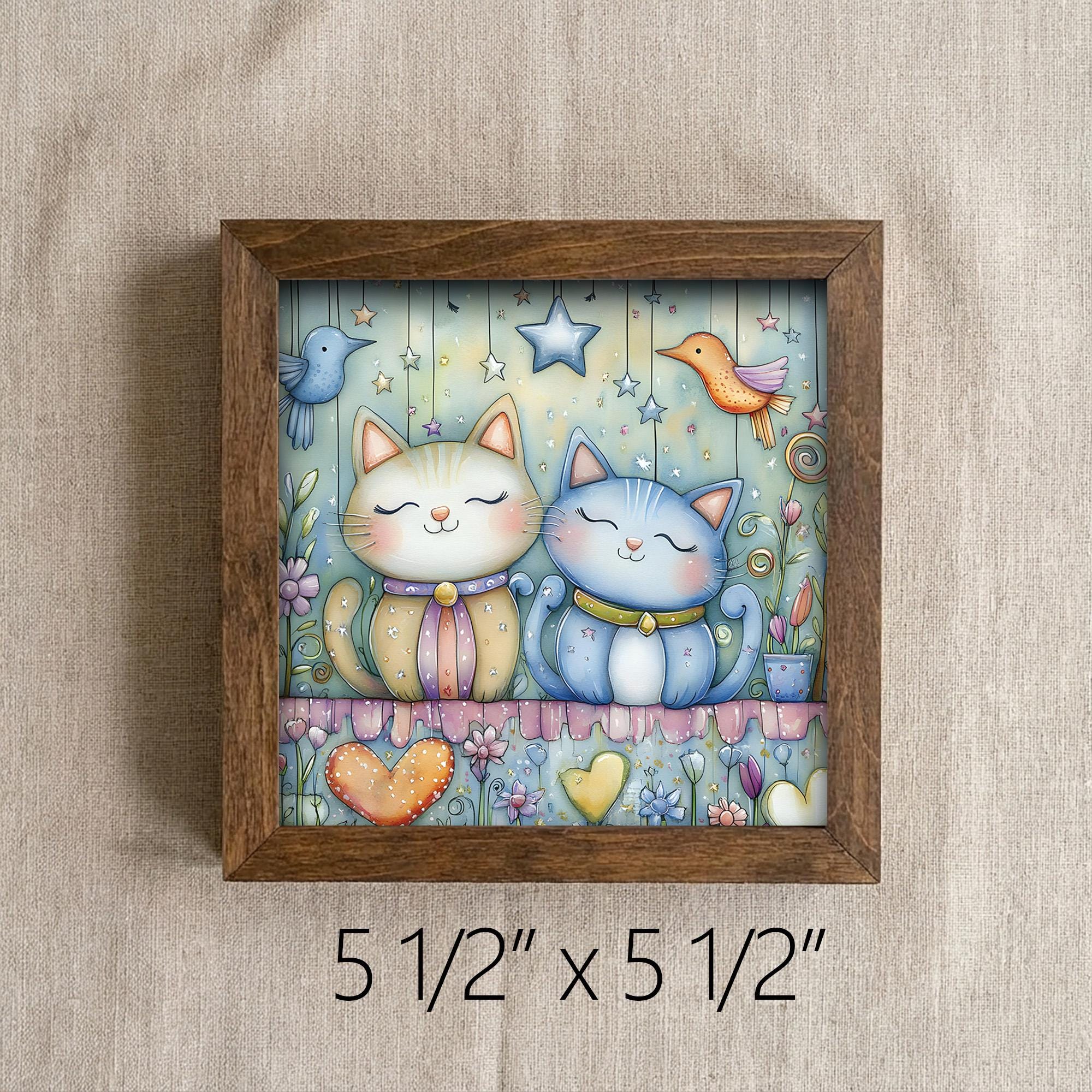 Best Friends Cats Framed Art with Easel | Whimsical Cat Decor | Cat Lover Gift | Pastel Cat Sign | Kitty Wall Art - TheGrumpyRooster