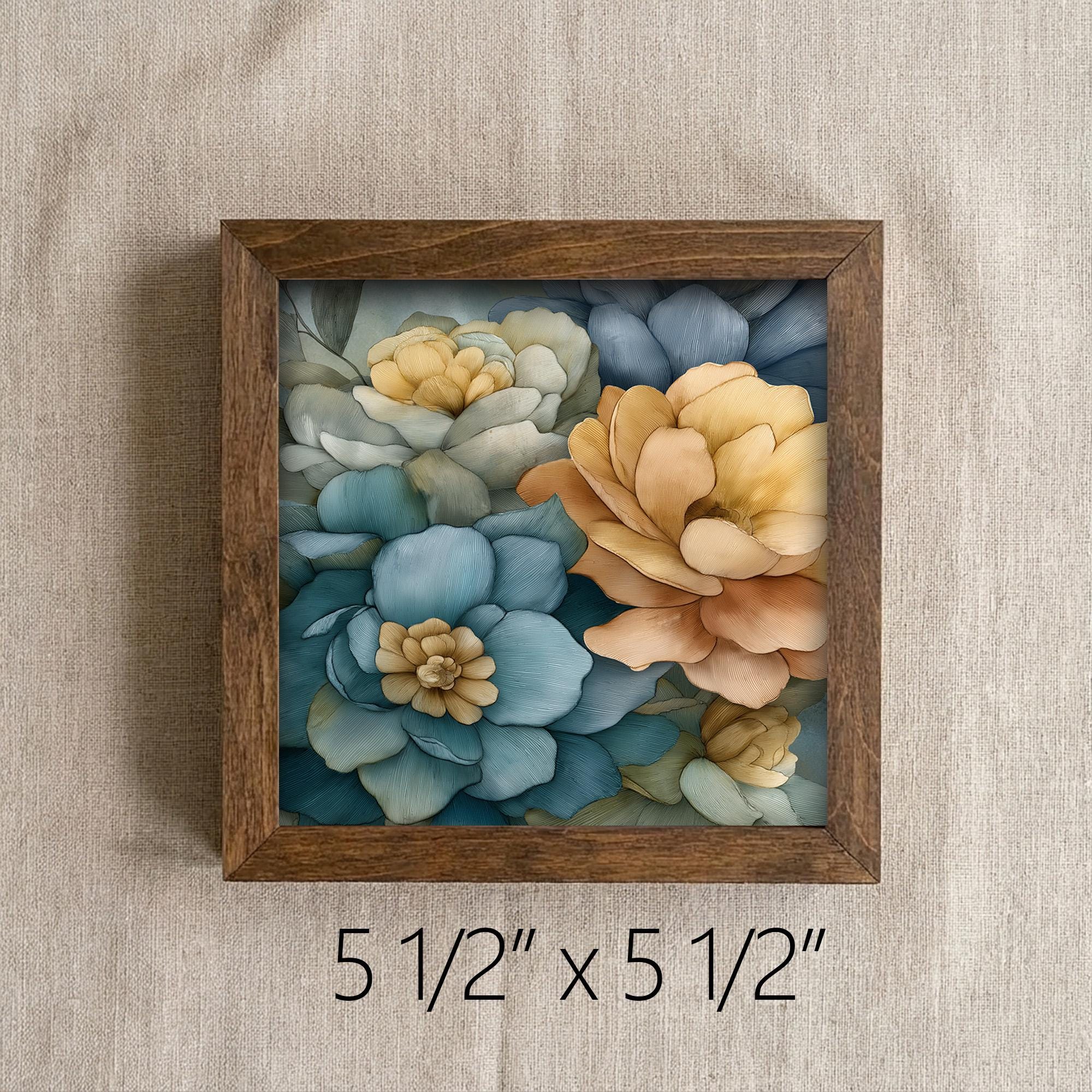 Blue and Yellow Peonies Framed Art with Easel | Floral Wall Decor | Botanical Art | Peony Home Decor | Whimsical Floral Gift - TheGrumpyRooster