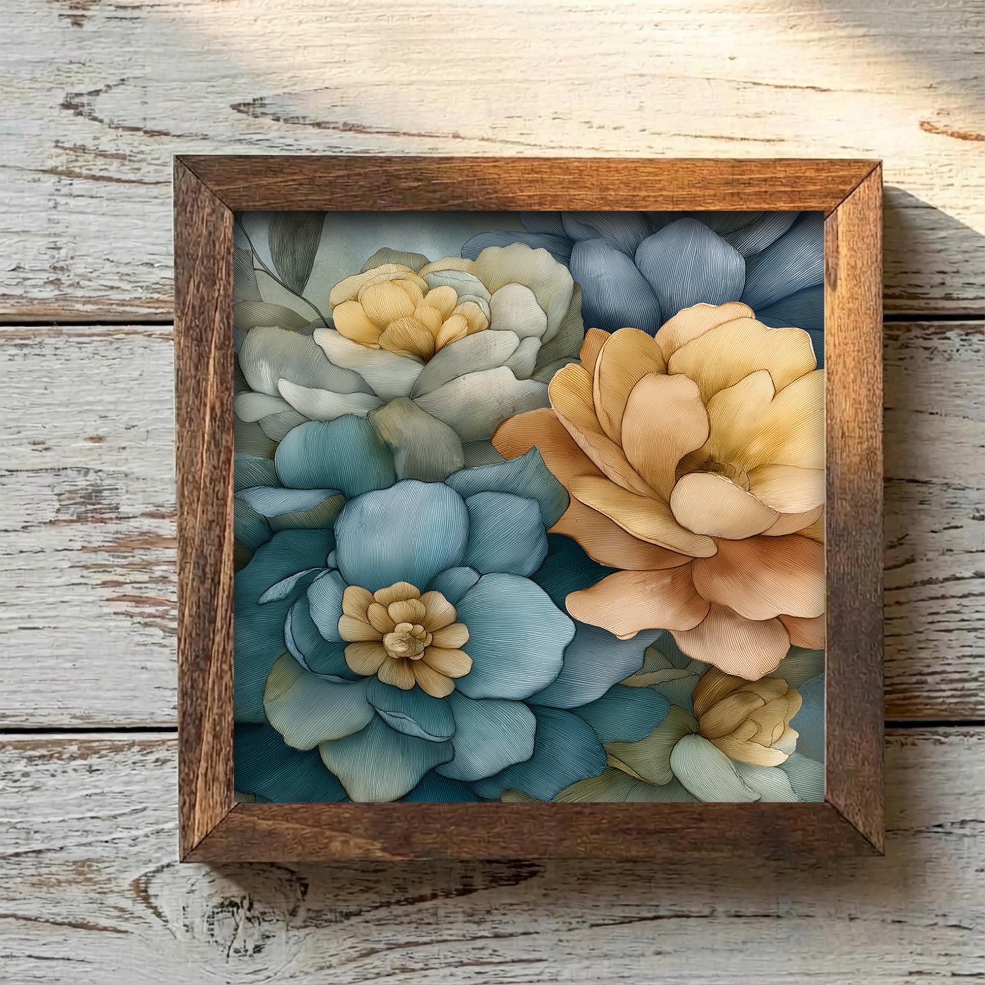 Blue and Yellow Peonies Framed Art with Easel | Floral Wall Decor | Botanical Art | Peony Home Decor | Whimsical Floral Gift - TheGrumpyRooster