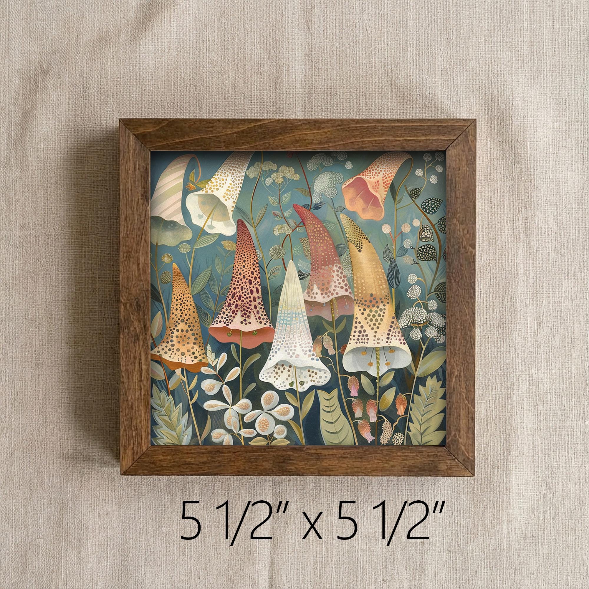 Whimsical Foxglove Garden Framed Art with Easel | Botanical Wall Art | Teal Floral Decor | Folk Art Flower Sign | Whimsical Gift - TheGrumpyRooster