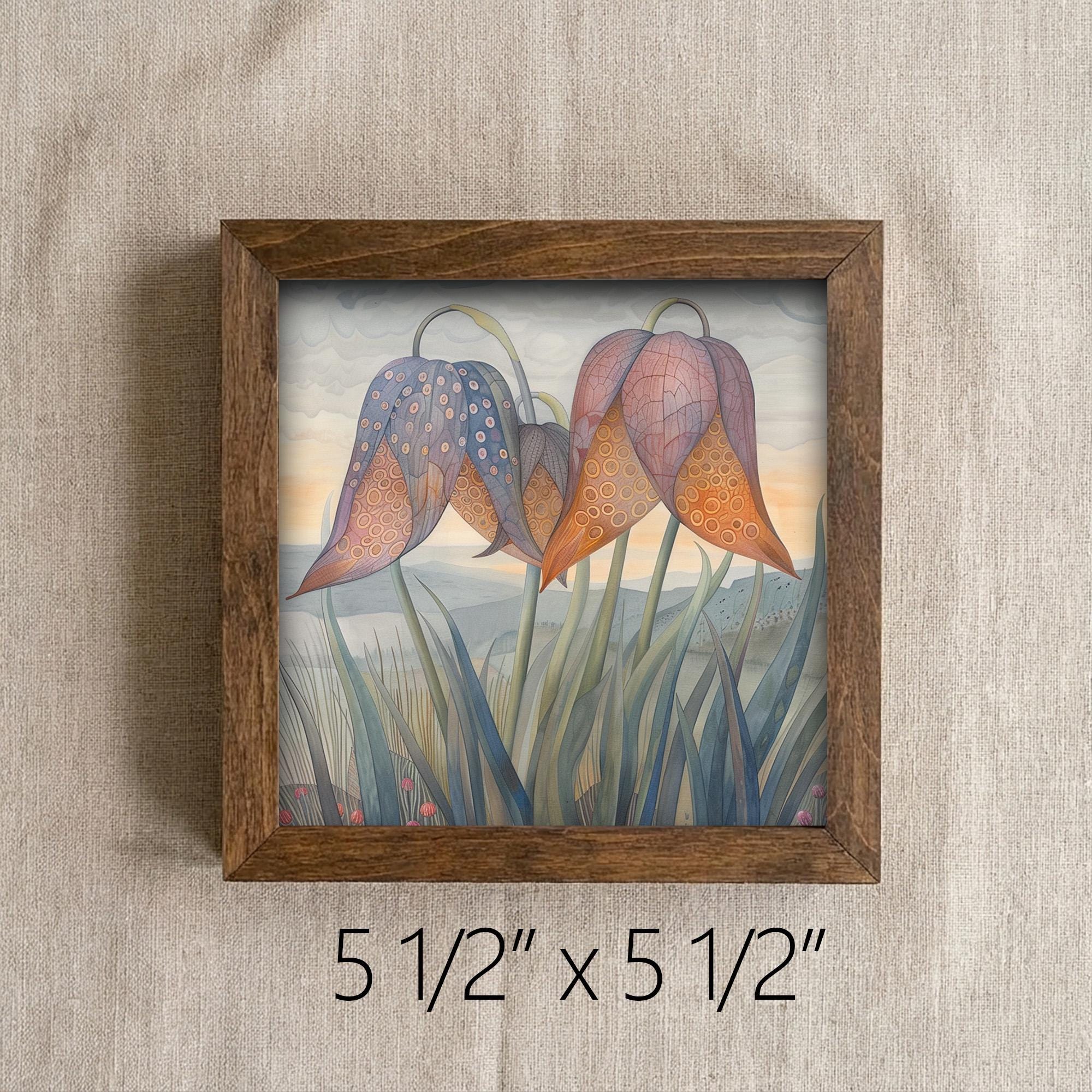 Fritillaria Bell Flower Framed Art with Easel | Whimsical Floral Decor | Purple Flower Wall Art | Botanical Sign | Flower Gift - TheGrumpyRooster