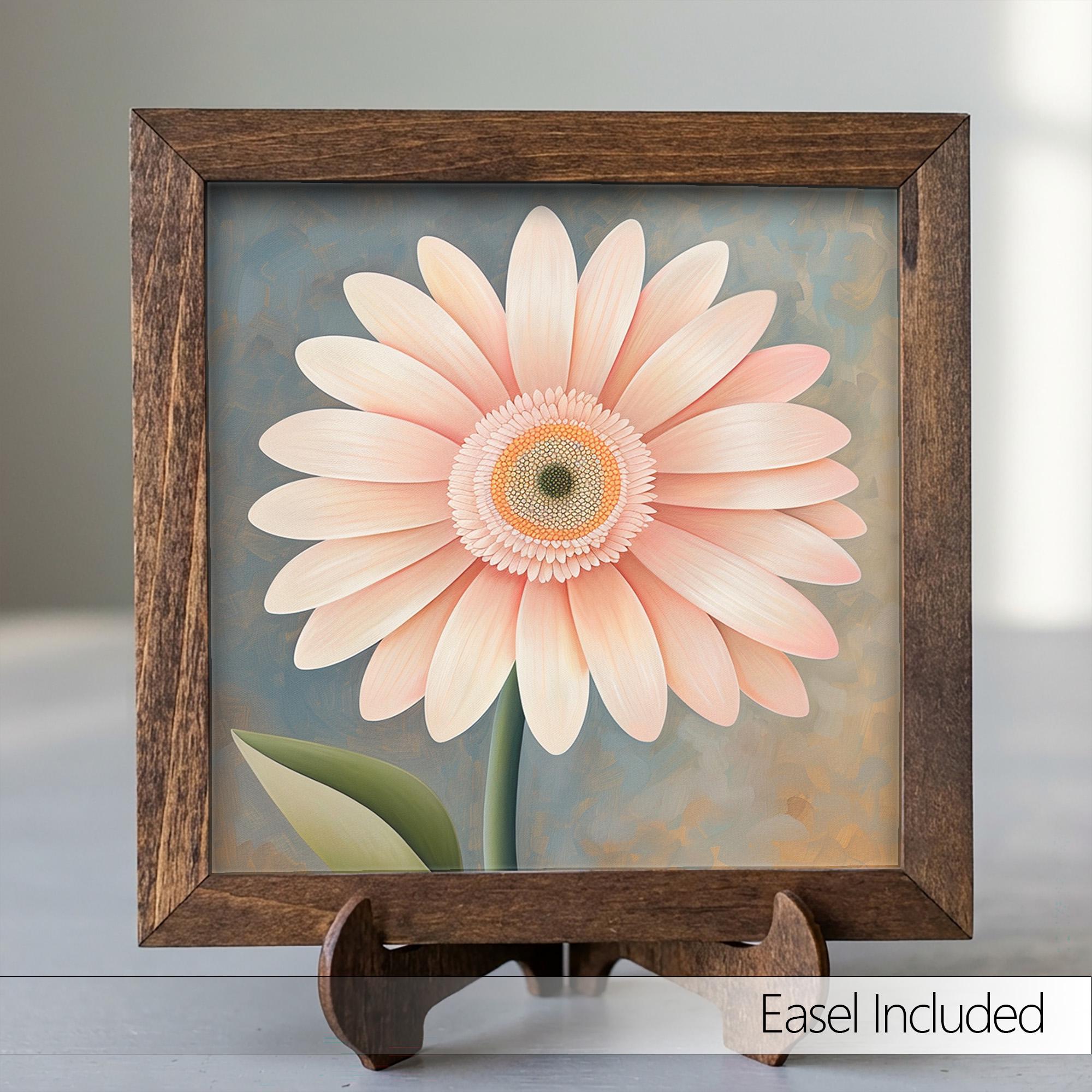 Peach Gerbera Daisy Framed Art with Easel | Floral Wall Decor | Soft Flower Art | Botanical Daisy Sign | Pastel Home Decor - TheGrumpyRooster