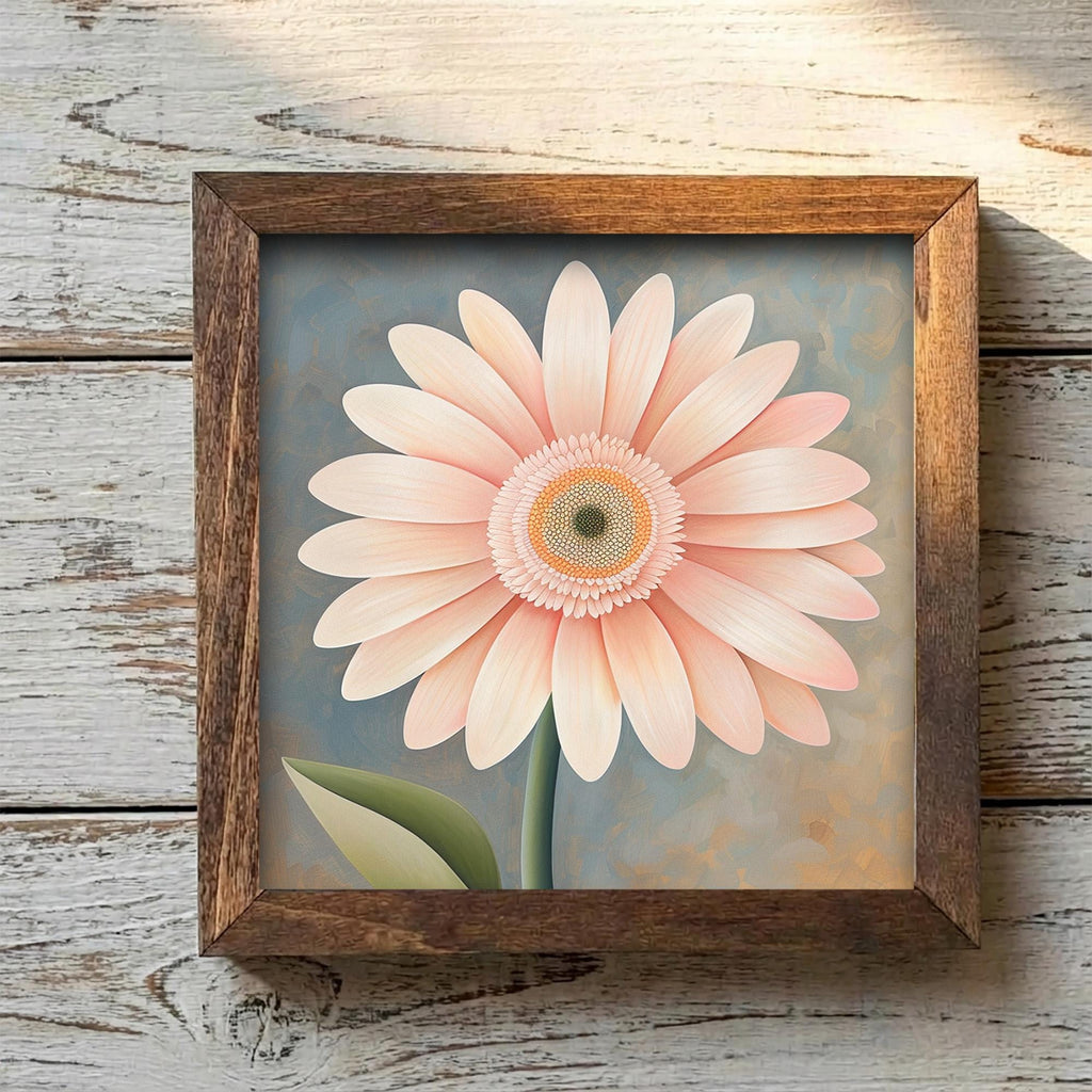 Peach Gerbera Daisy Framed Art with Easel | Floral Wall Decor | Soft Flower Art | Botanical Daisy Sign | Pastel Home Decor - TheGrumpyRooster