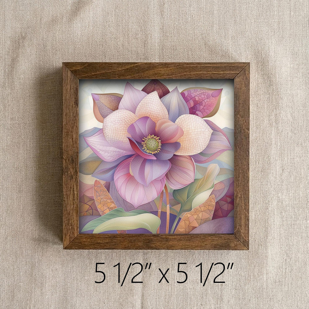 Purple Magnolia Bloom Framed Art with Easel | Floral Wall Decor | Botanical Purple Art | Flower Home Decor | Whimsical Floral Gift - TheGrumpyRooster