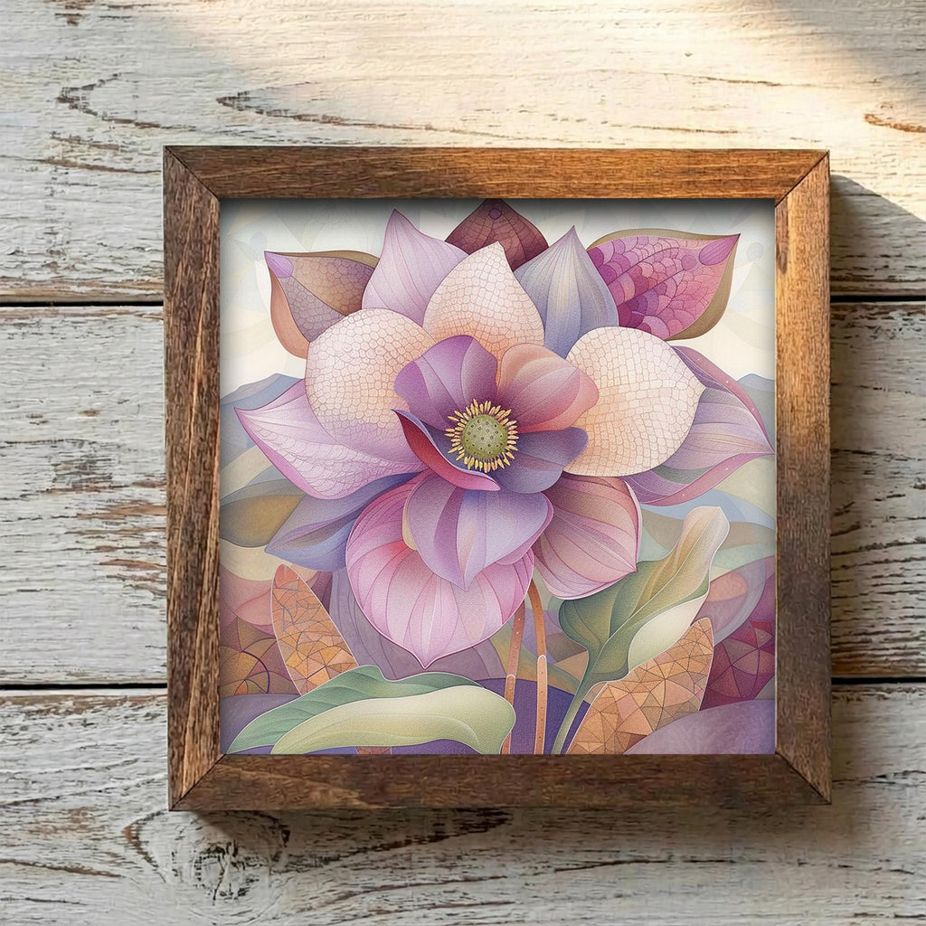 Purple Magnolia Bloom Framed Art with Easel | Floral Wall Decor | Botanical Purple Art | Flower Home Decor | Whimsical Floral Gift - TheGrumpyRooster