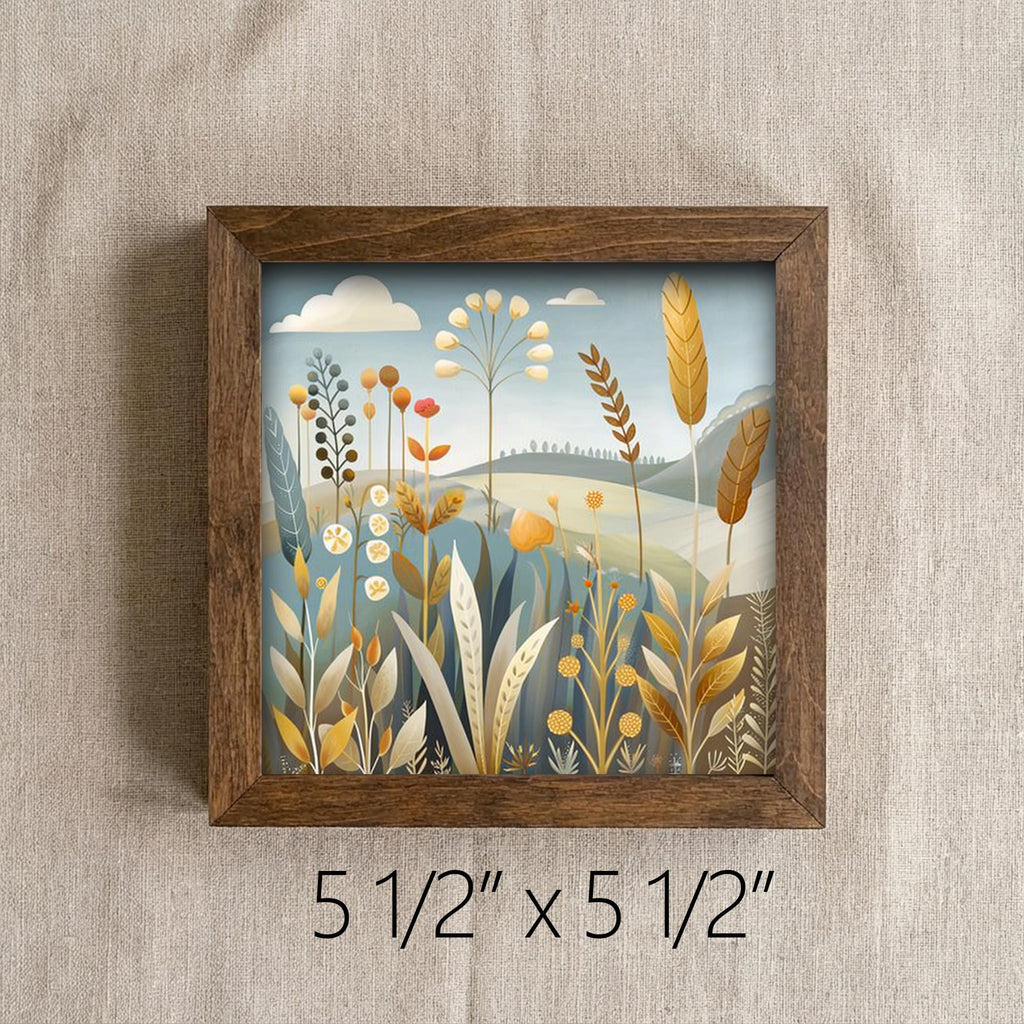 Golden Wildflower Meadow Framed Art with Easel | Botanical Wall Art | Whimsical Nature Decor | Meadow Flower Sign | Floral Gift - TheGrumpyRooster