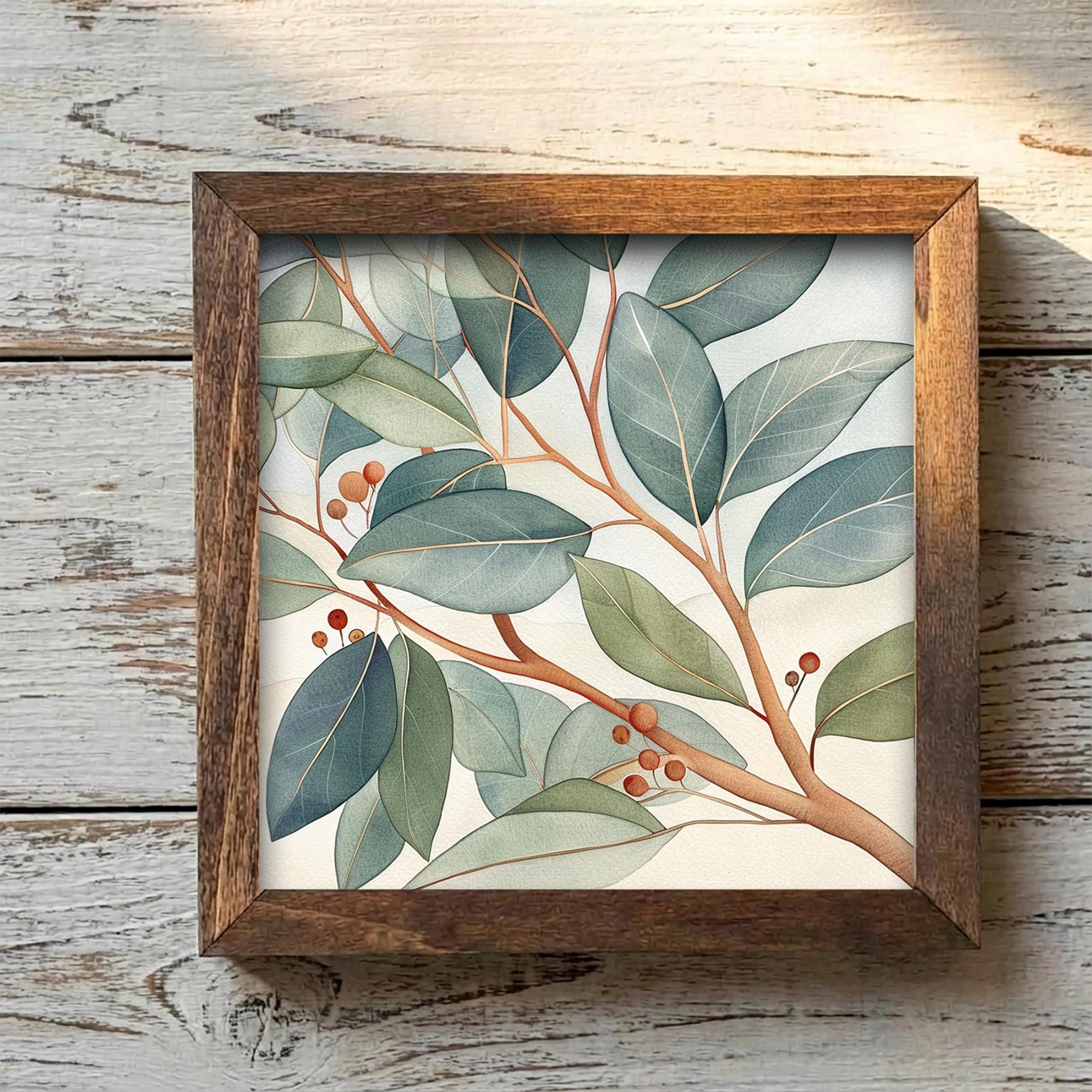Eucalyptus Branch Framed Art with Easel | Botanical Wall Decor | Green Leaf Art | Farmhouse Botanical Sign | Nature Home Decor - TheGrumpyRooster