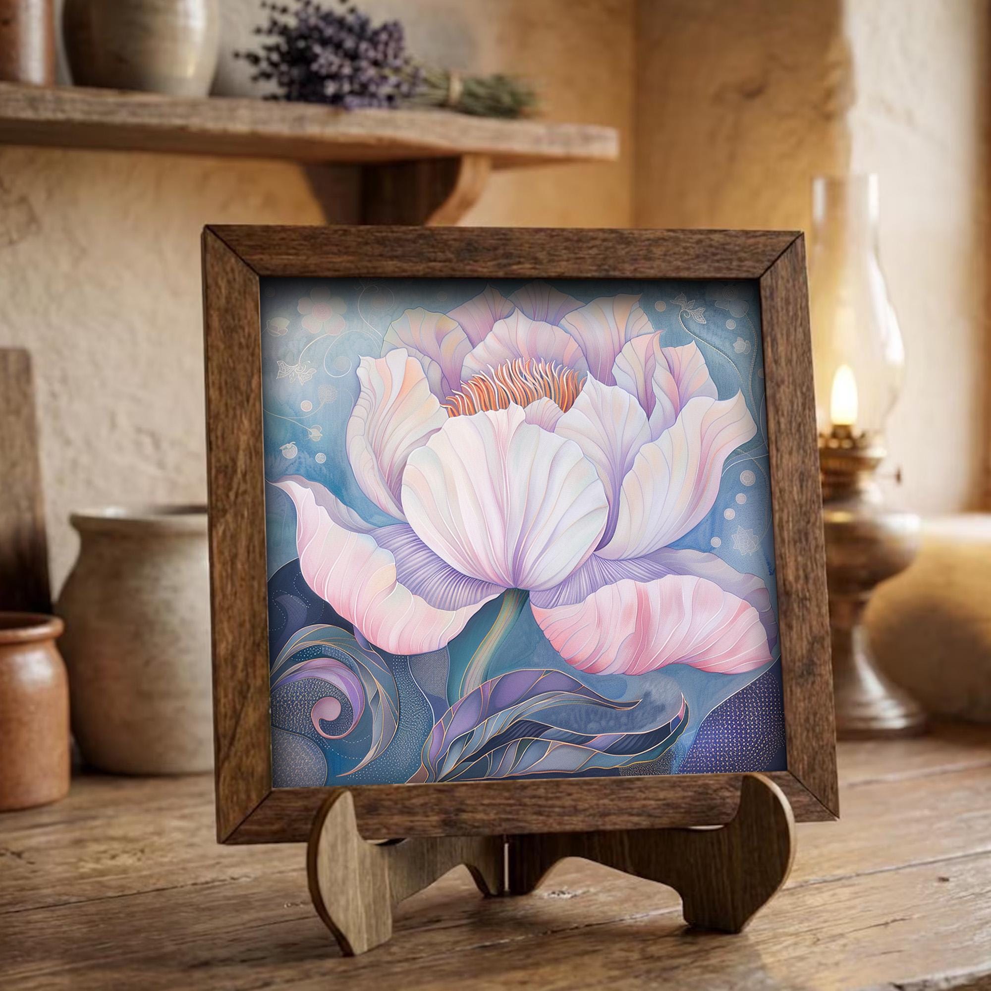 Whimsical Peony Framed Art | Soft Pink Flower Wall Decor | Floral Easel Sign | Botanical Home Decor Gift - TheGrumpyRooster
