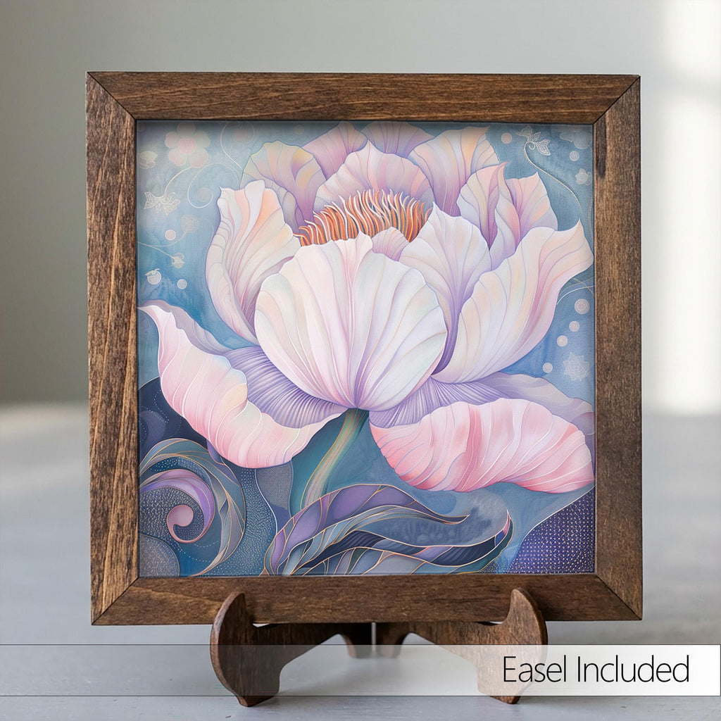 Whimsical Peony Framed Art | Soft Pink Flower Wall Decor | Floral Easel Sign | Botanical Home Decor Gift - TheGrumpyRooster