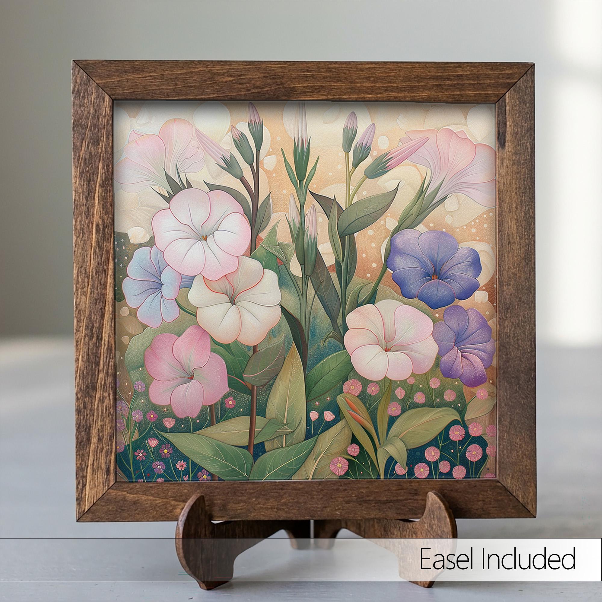 Whimsical Morning Glory Framed Art | Pastel Flower Wall Decor | Floral Easel Sign | Botanical Home Decor Gift - TheGrumpyRooster