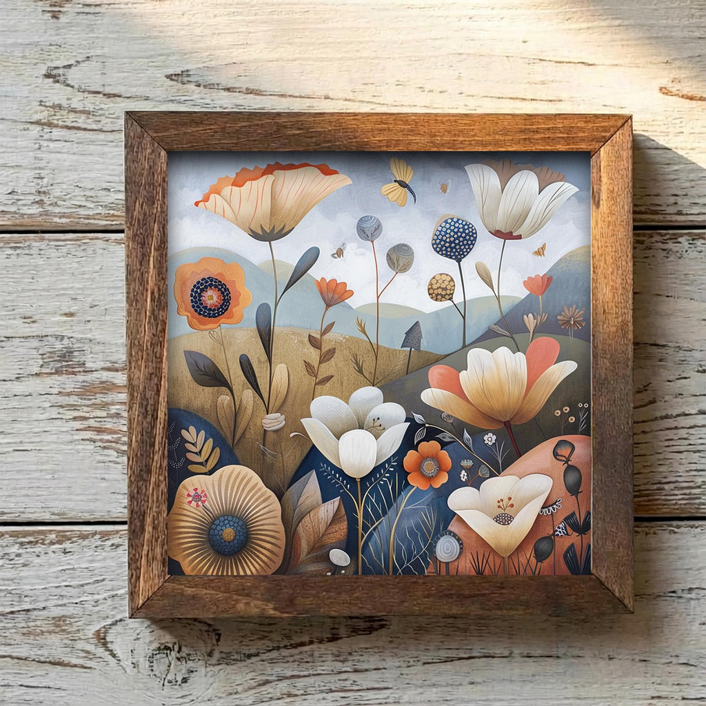 Whimsical Folk Art Wildflower Framed Art | Meadow Wall Decor | Floral Easel Sign | Botanical Home Decor Gift - TheGrumpyRooster