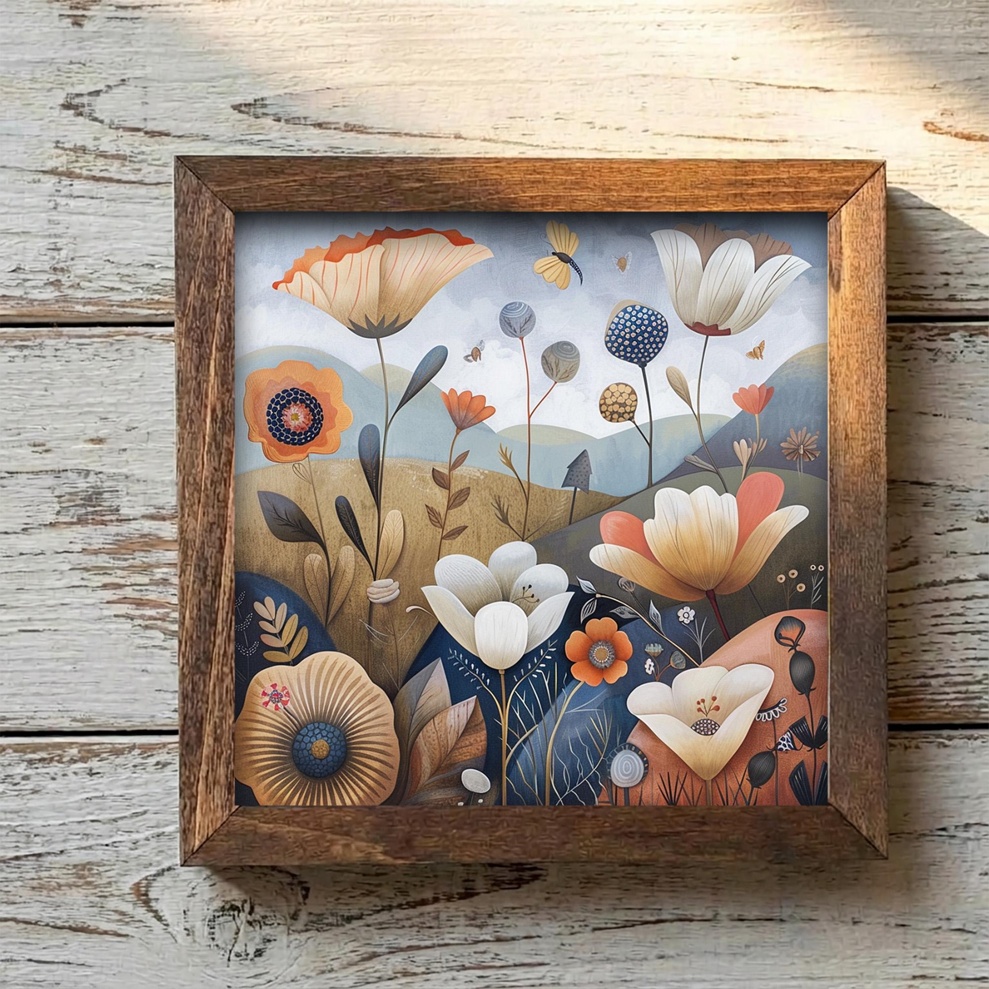Whimsical Folk Art Wildflower Framed Art | Meadow Wall Decor | Floral Easel Sign | Botanical Home Decor Gift - TheGrumpyRooster