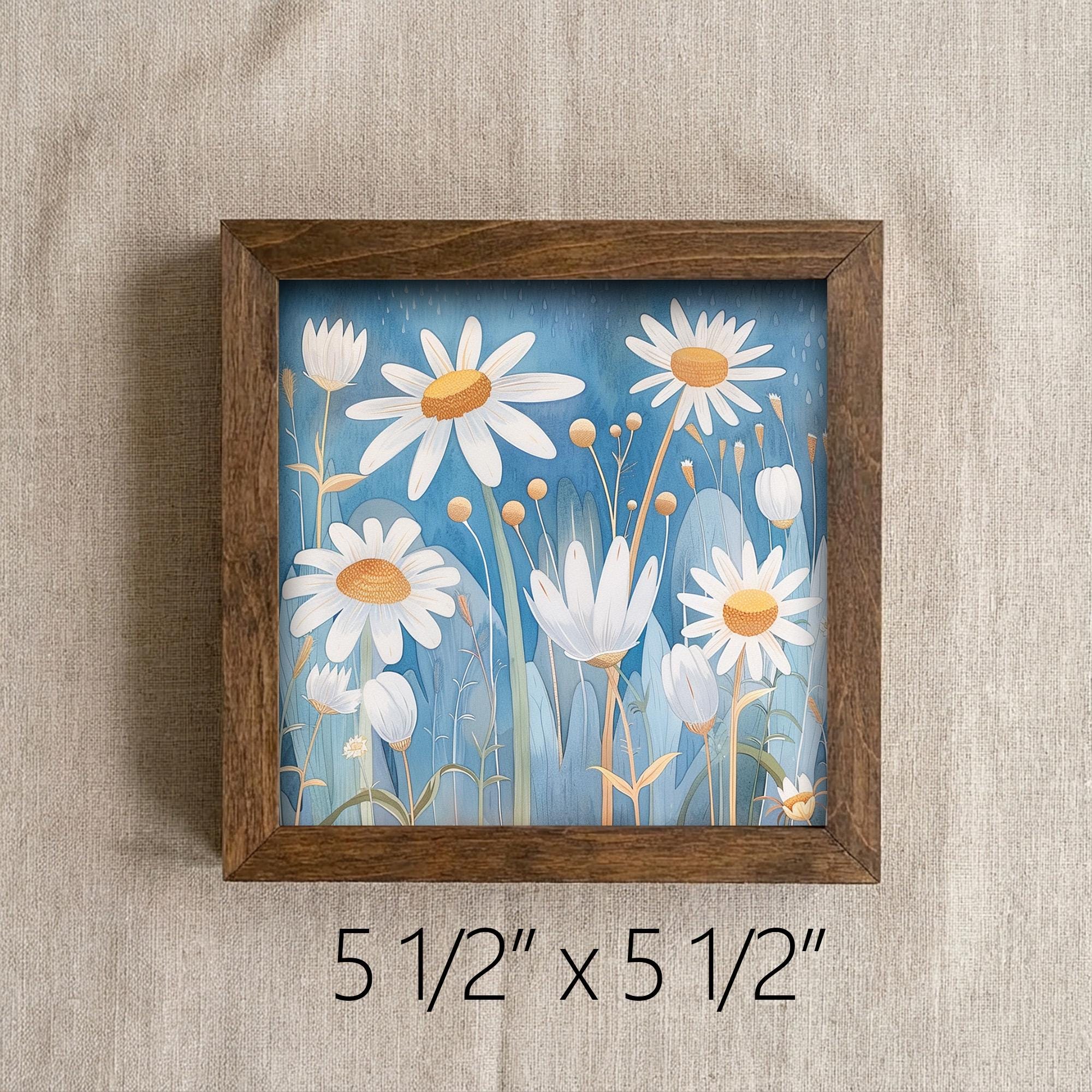 Whimsical Daisy Field Framed Art | White Flower Wall Decor | Blue Floral Easel Sign | Botanical Home Decor Gift - TheGrumpyRooster