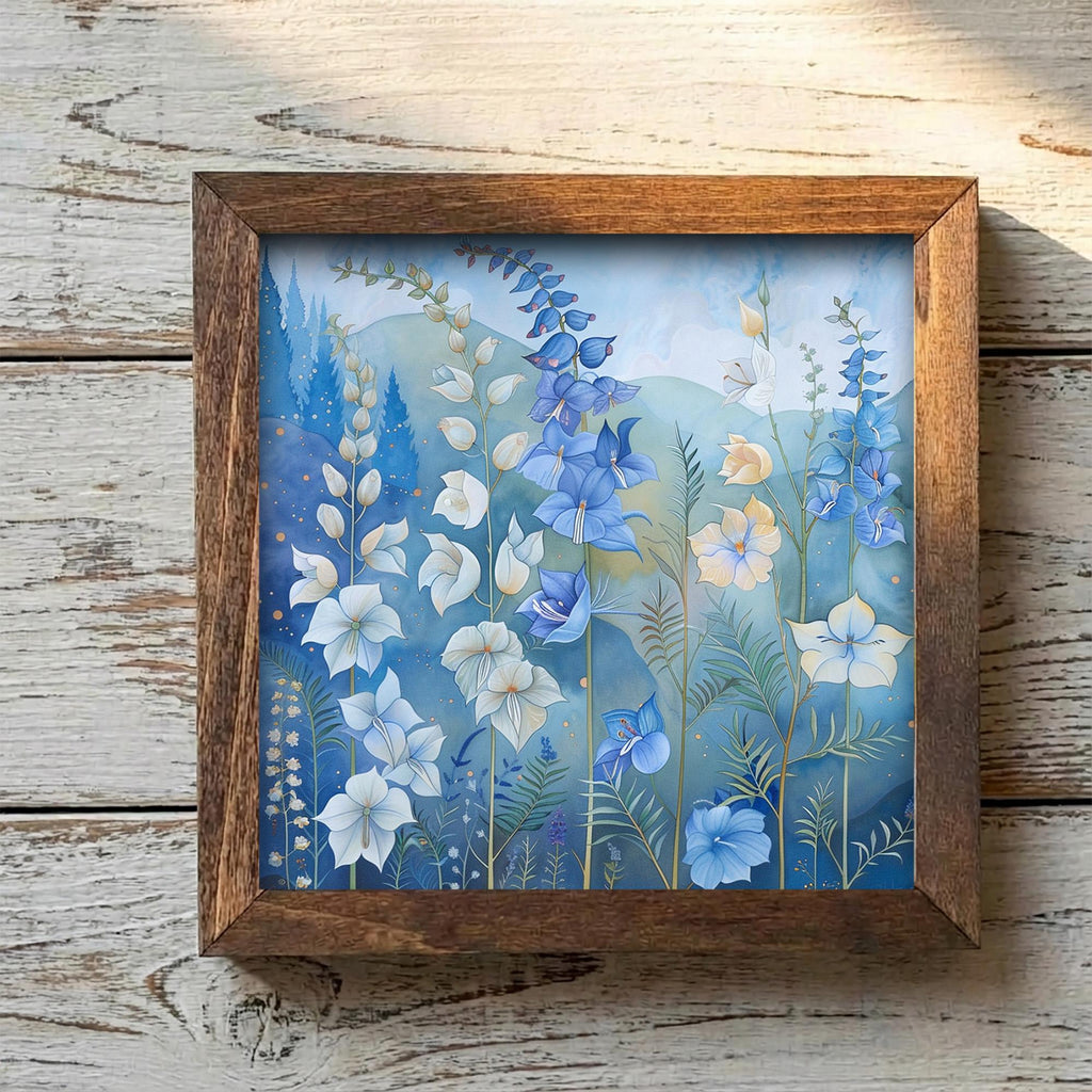 Whimsical Blue Bellflower Framed Art | Blue Flower Wall Decor | Floral Easel Sign | Botanical Home Decor Gift - TheGrumpyRooster