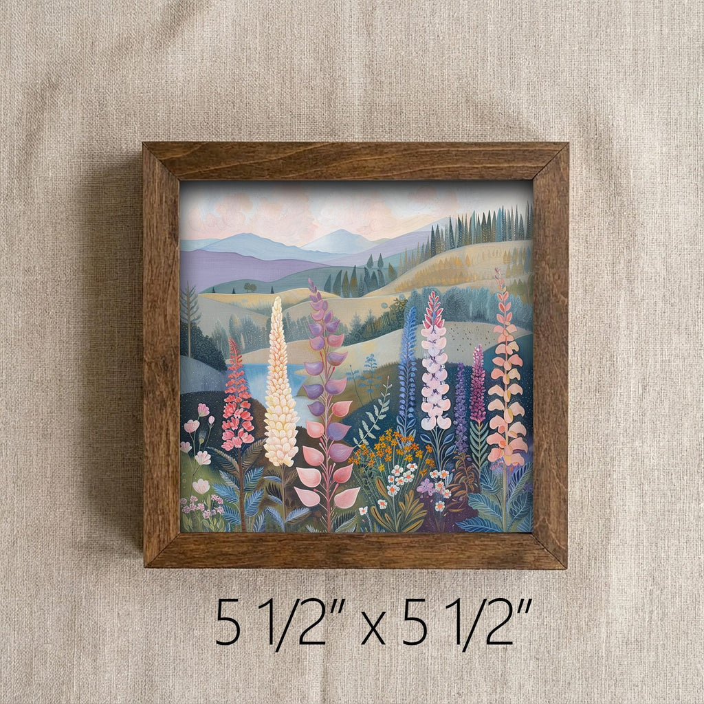 Whimsical Lupine Meadow Framed Art | Wildflower Landscape Wall Decor | Floral Easel Sign | Botanical Home Decor - TheGrumpyRooster