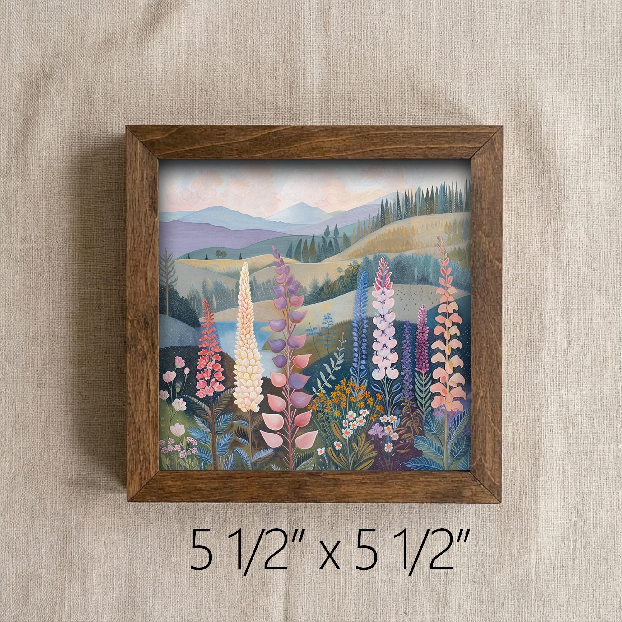 Whimsical Lupine Meadow Framed Art | Wildflower Landscape Wall Decor | Floral Easel Sign | Botanical Home Decor - TheGrumpyRooster