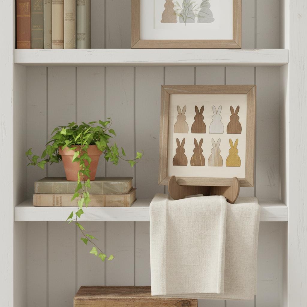 Rustic Farmhouse Bunny Grid Wall Art | Layered Wood Cottage Decor | Neutral Home Decor Gift - TheGrumpyRooster