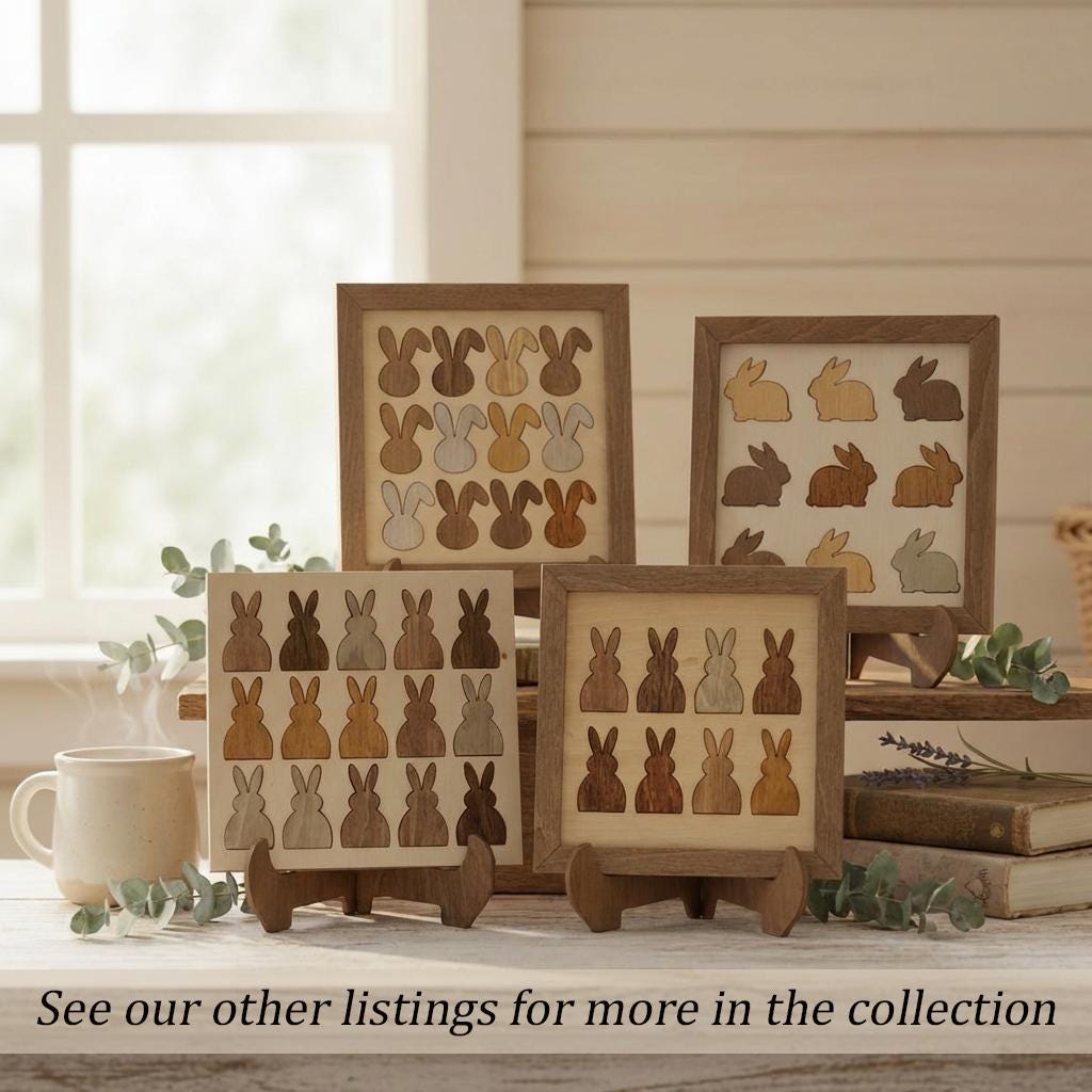 Rustic Wooden Bunny Pattern Art | Farmhouse Wood Frame Decor | Shelf Sitter Bunny Display | Country Home Gift Idea - TheGrumpyRooster