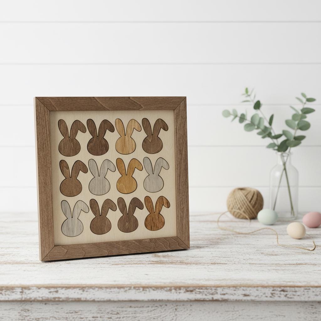 Rustic Wooden Bunny Frame Decor | Farmhouse Wood Wall Art | Shelf Sitter Bunny Decor | Country Home Gift Idea - TheGrumpyRooster