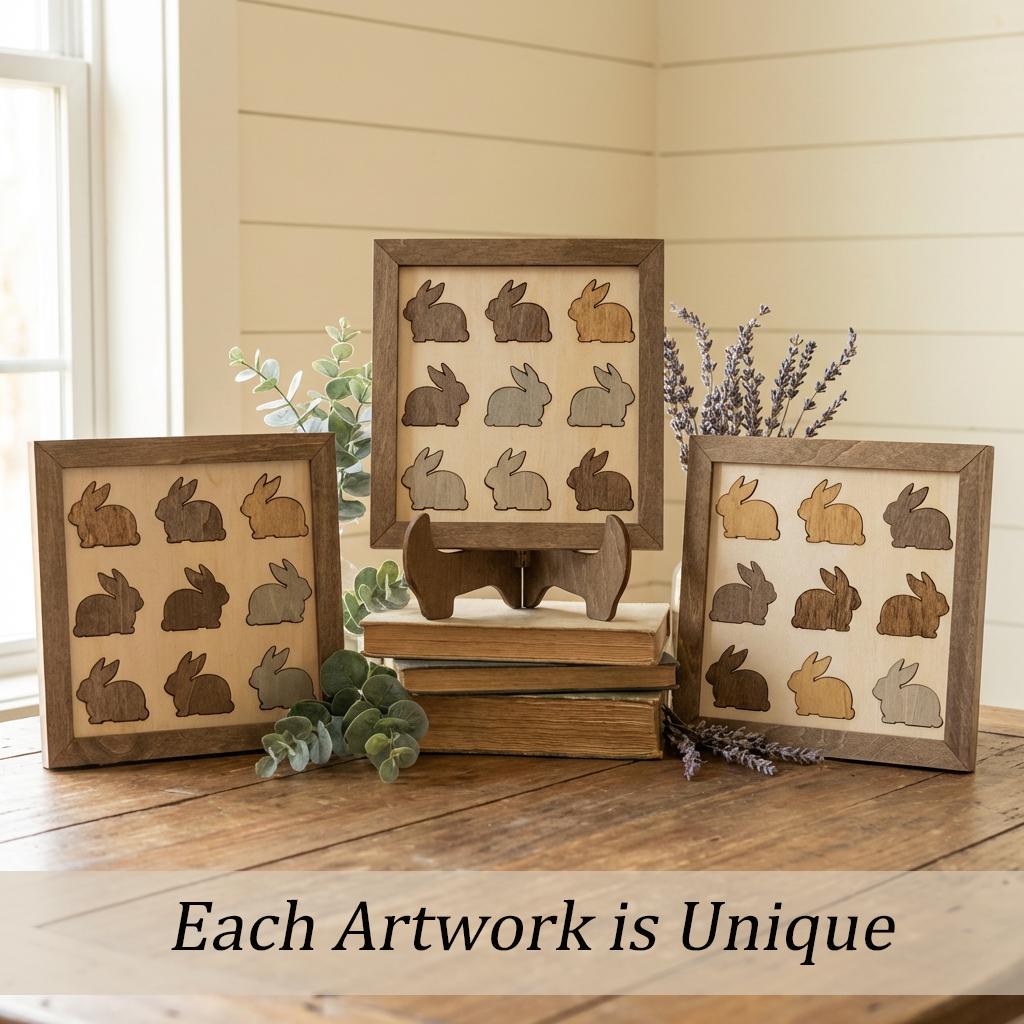Rustic Wooden Bunny Frame Decor | Farmhouse Wood Wall Art | Shelf Sitter Bunny Decor | Country Home Gift Idea - TheGrumpyRooster