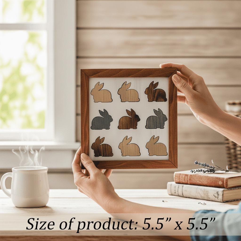 Rustic Wooden Bunny Frame Decor | Farmhouse Wood Wall Art | Shelf Sitter Bunny Decor | Country Home Gift Idea - TheGrumpyRooster