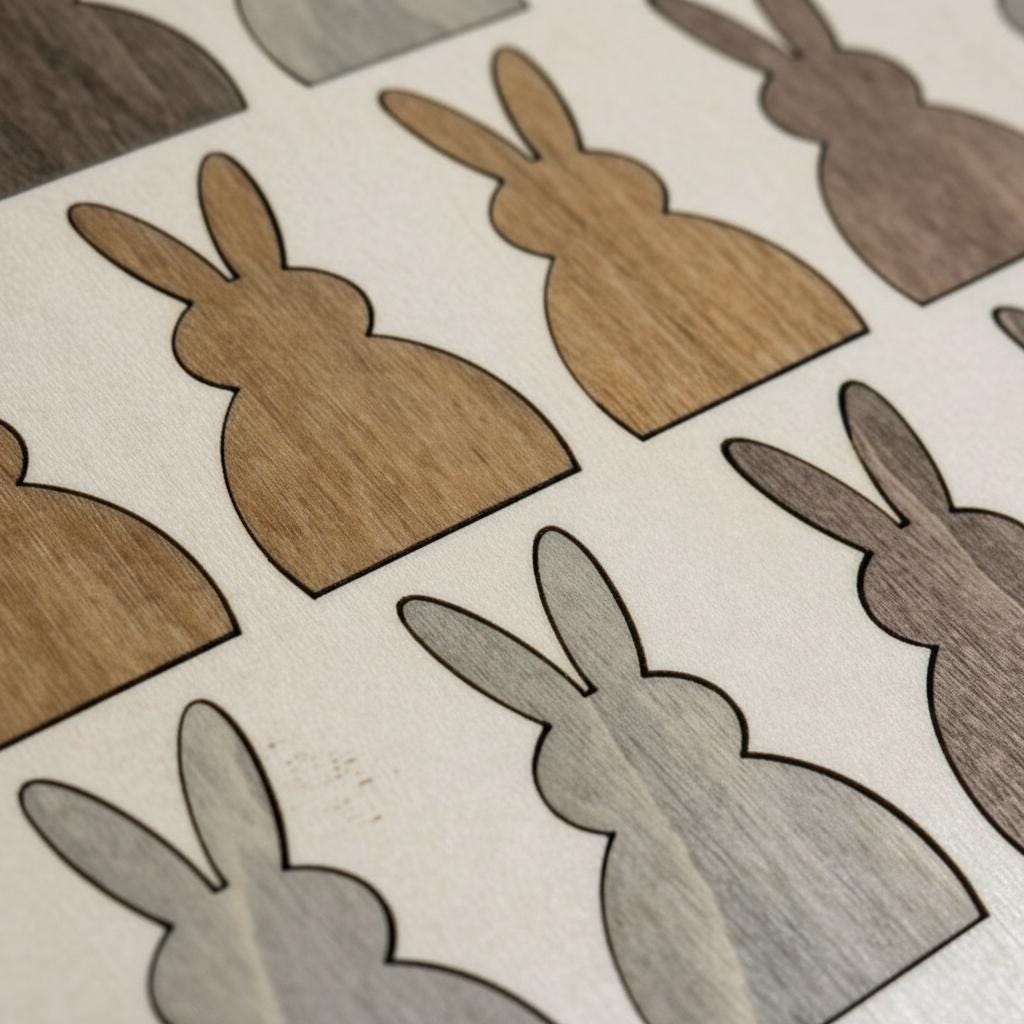Rustic Wooden Bunny Pattern Art | Farmhouse Wood Frame Decor | Shelf Sitter Bunny Display | Country Home Gift Idea - TheGrumpyRooster