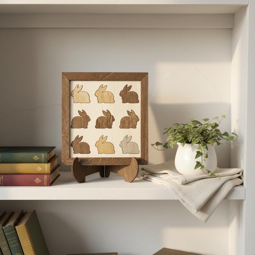 Rustic Wooden Bunny Frame Decor | Farmhouse Wood Wall Art | Shelf Sitter Bunny Decor | Country Home Gift Idea - TheGrumpyRooster
