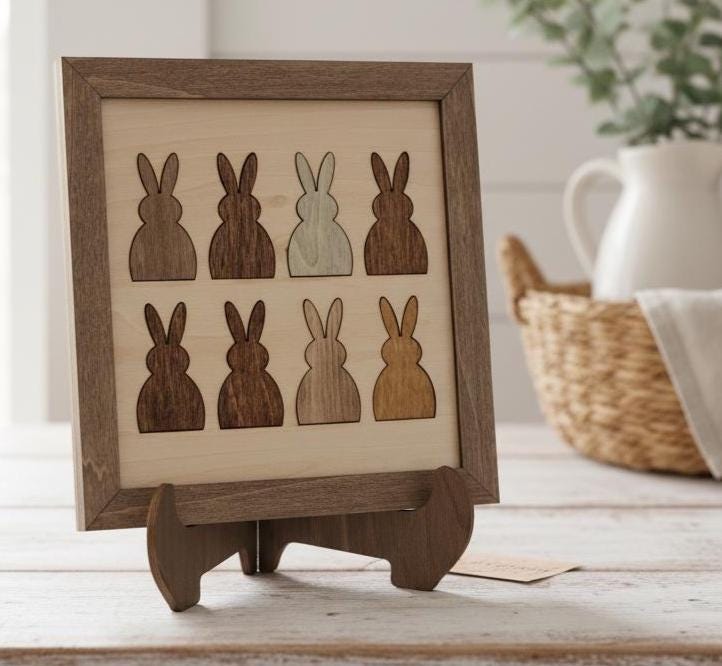 Farmhouse Bunny Grid Wall Art Collection | Set of 4 Layered Wood Panels | Cottage Home Decor Bundle Gift - TheGrumpyRooster