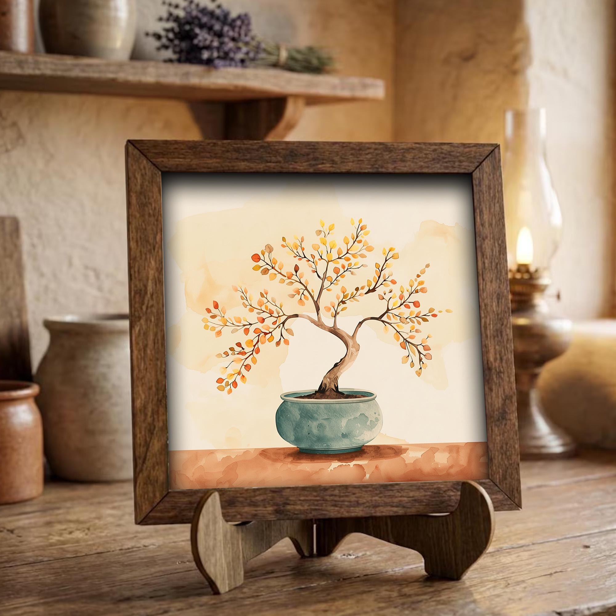 Autumn Bonsai Watercolor Print | Zen Wall Art | Japanese Nature Painting | Boho Home Decor | Minimalist Gift for Her - TheGrumpyRooster