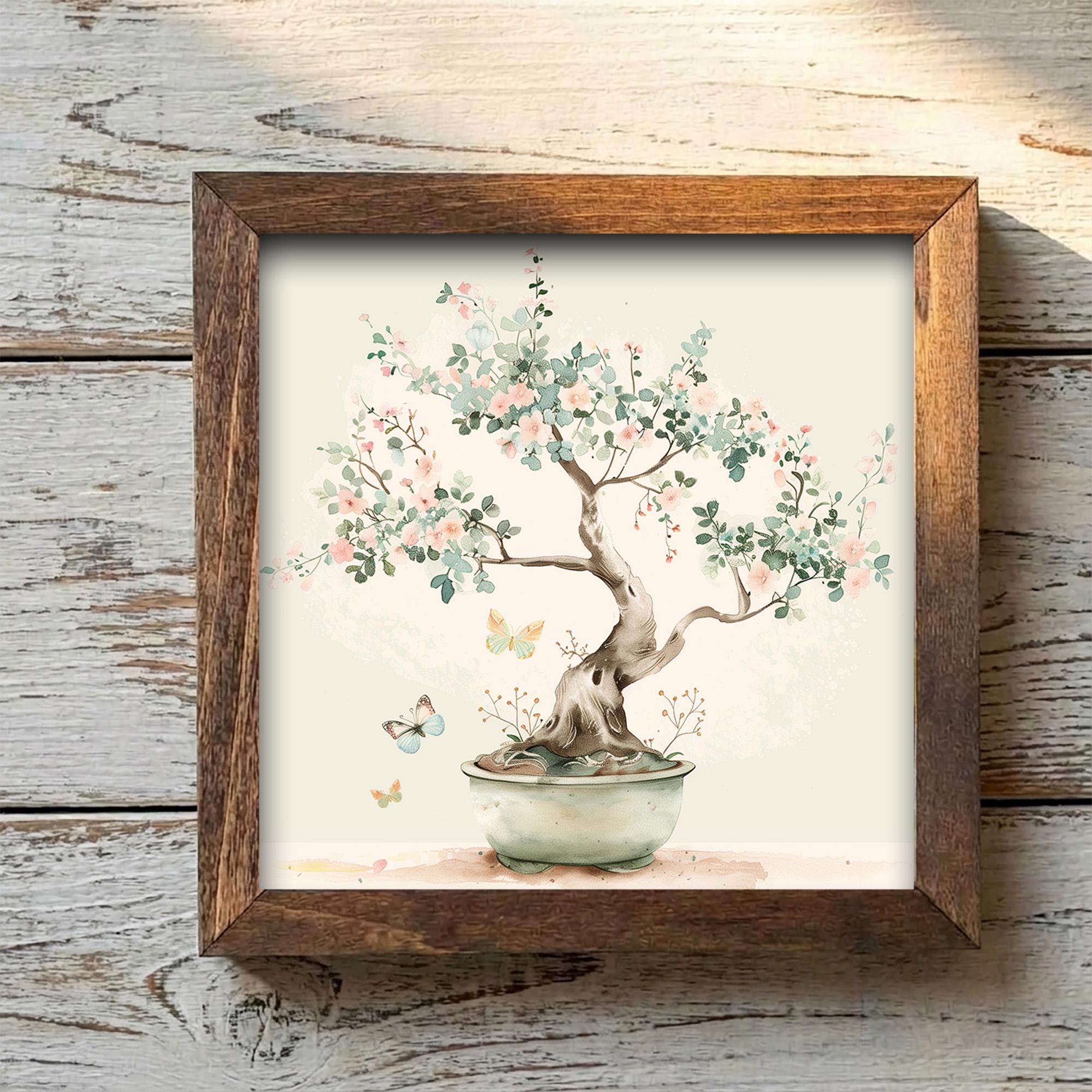 Bonsai Tree Print | Zen Wall Art | Watercolor Cherry Blossom Decor | Boho Botanical Gift | Minimalist Nature Art for Peaceful Home - TheGrumpyRooster