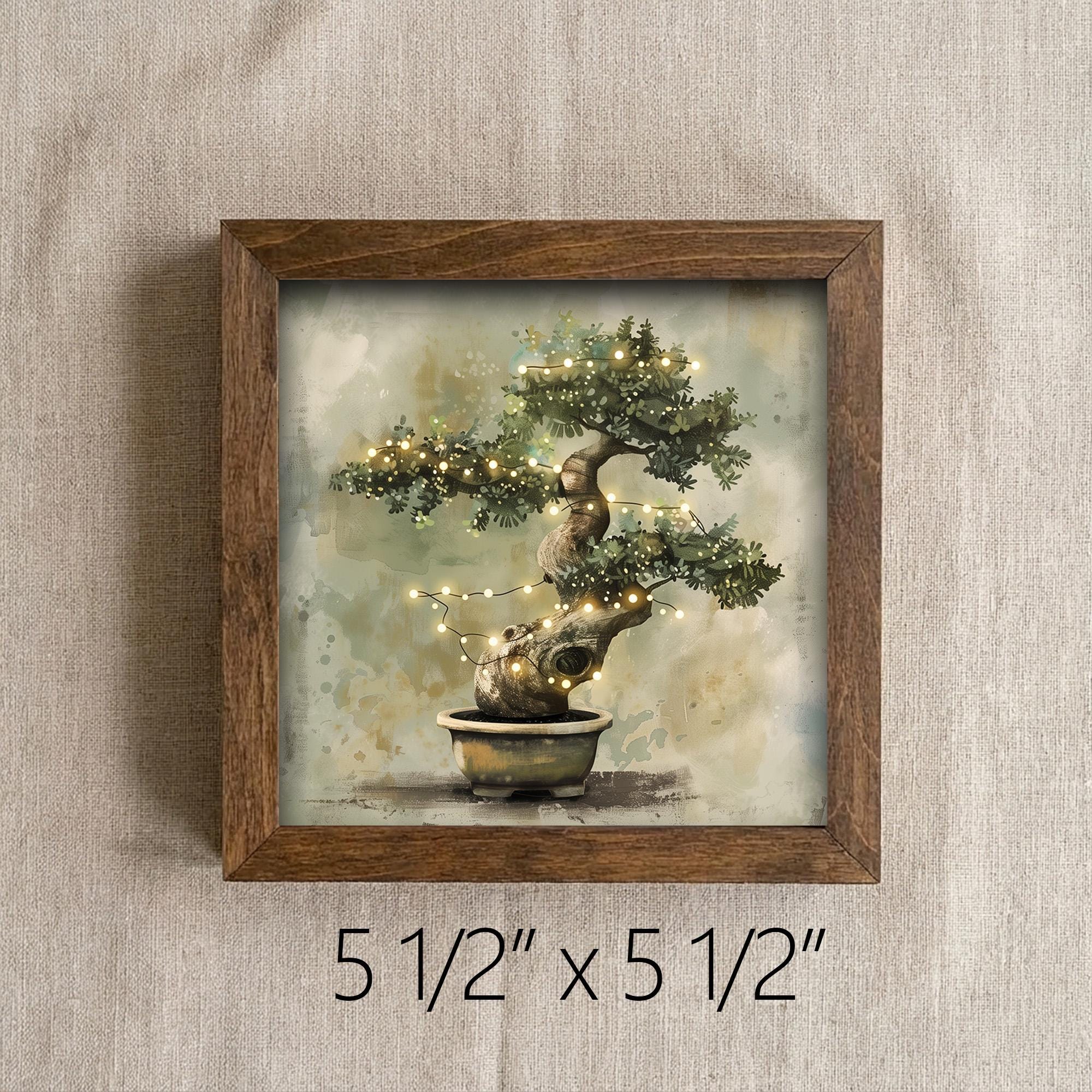 Bonsai Tree Fairy Lights Wall Art | Zen Watercolor Print | Boho Cottagecore Home Decor | Framed Nature Gift | Enchanting Botanical Art - TheGrumpyRooster