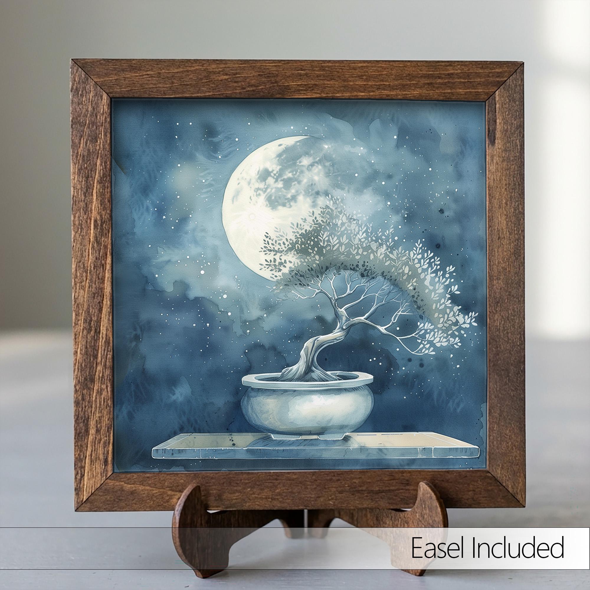 Moonlit Bonsai Tree Wall Art Print | Zen Watercolor Painting | Boho Home Decor Gift | Celestial Nature Art - TheGrumpyRooster
