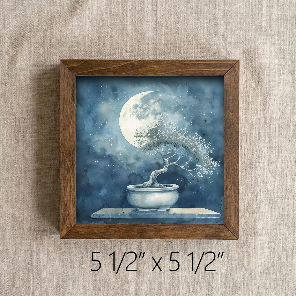 Moonlit Bonsai Tree Wall Art Print | Zen Watercolor Painting | Boho Home Decor Gift | Celestial Nature Art - TheGrumpyRooster