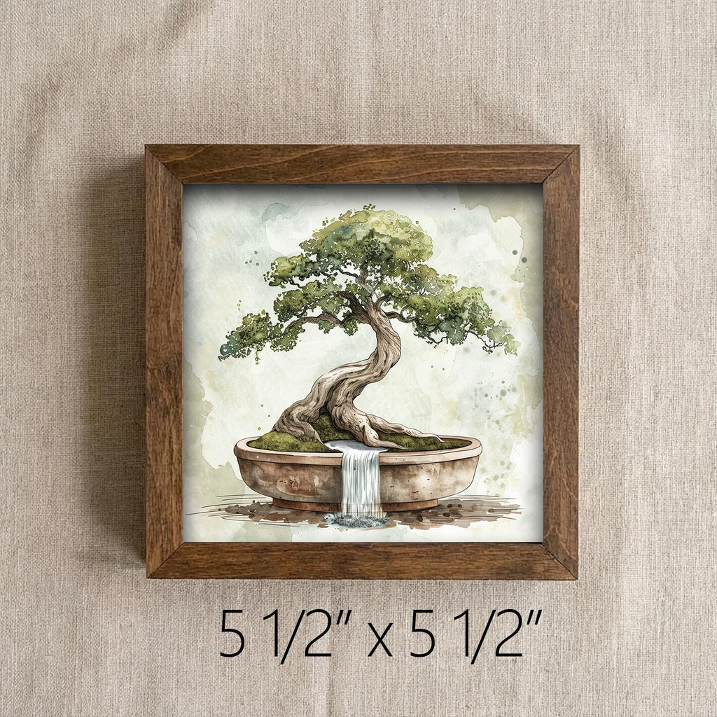 Serene Bonsai Tree Watercolor Print | Zen Wall Art | Minimalist Japanese Decor | Boho Home Gift | Framed Nature Art | Peaceful Living - TheGrumpyRooster