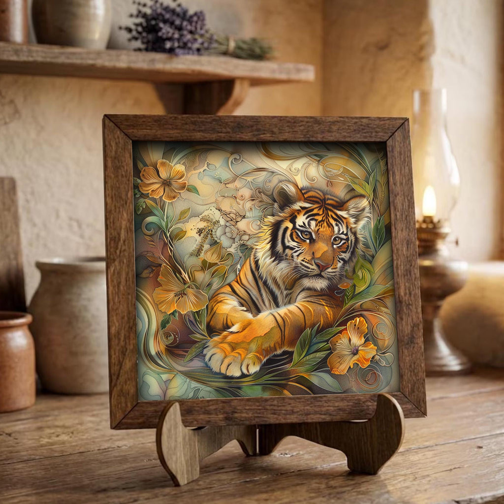 Boho Tiger Cub Wall Art Print | Floral Jungle Nursery Decor | Whimsical Wildlife Gift for Her | Cottagecore Animal Lover Home Decor - TheGrumpyRooster